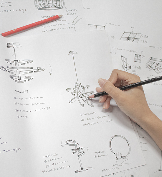 Hand-drawn chandelier design sketch for a custom project