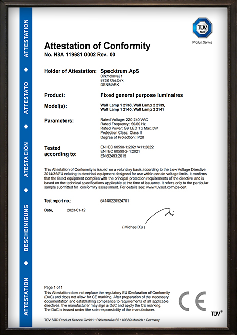 Tyson Lighting international certification document 3