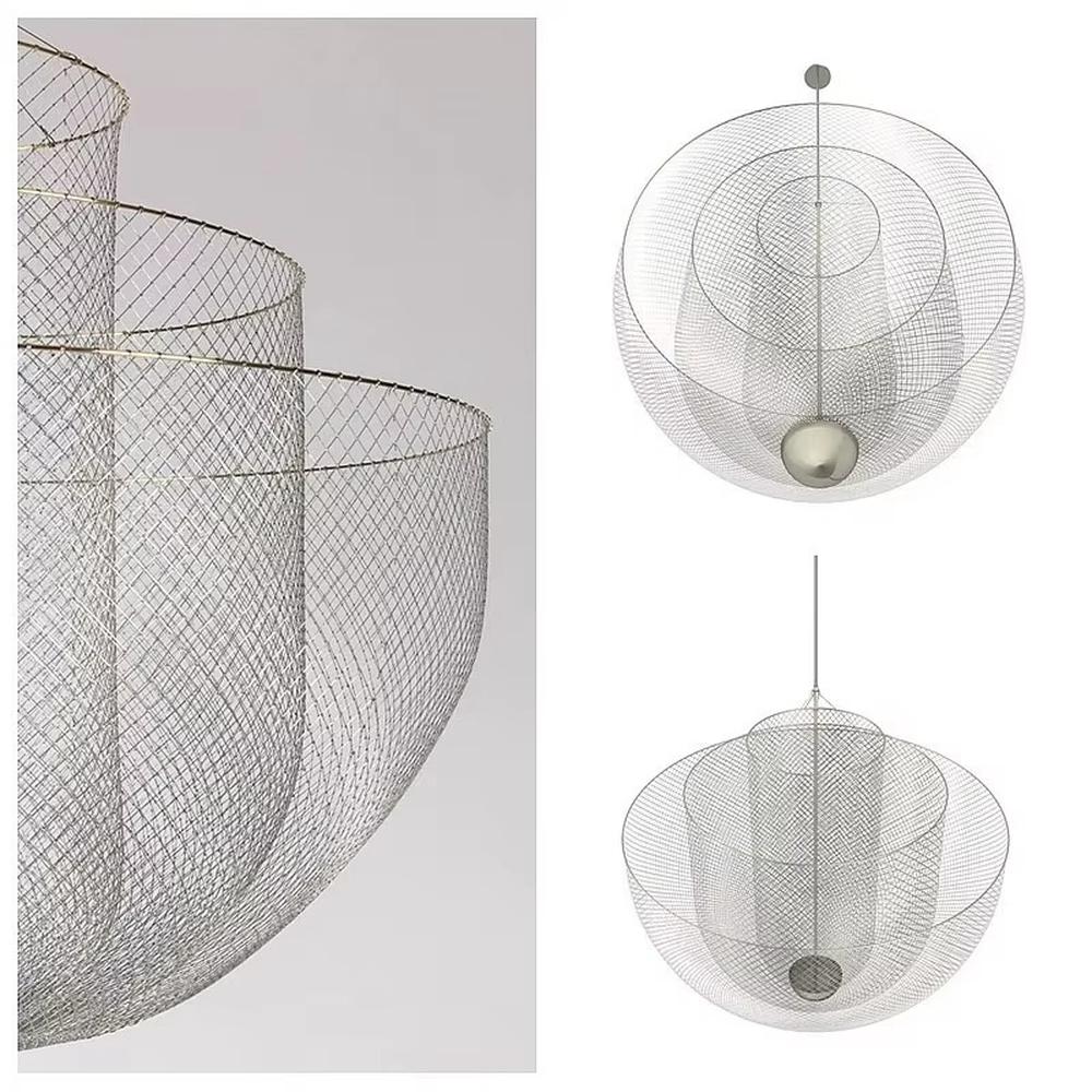 This is a modern artistic metal mesh chandelier, with multi-layer mesh structure, transparent texture and golden base, featuring strong artistic sense and modern style. It is used for space lighting and decoration, creating an artistic and modern atmosphere. It is suitable for modern art home living rooms, designer studios, art exhibition halls and other places.