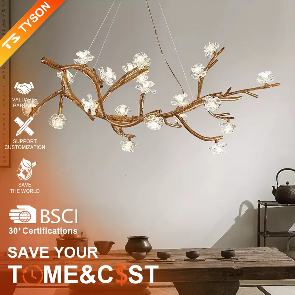 This is a natural artistic branch-shaped chandelier with a golden branch-like frame and multiple spherical lampshades, featuring a natural and flexible design with artistic sense. It is used for space lighting and decoration, creating a natural luxury atmosphere. It is suitable for Nordic-style home living rooms, art homestays, creative studios and other places.