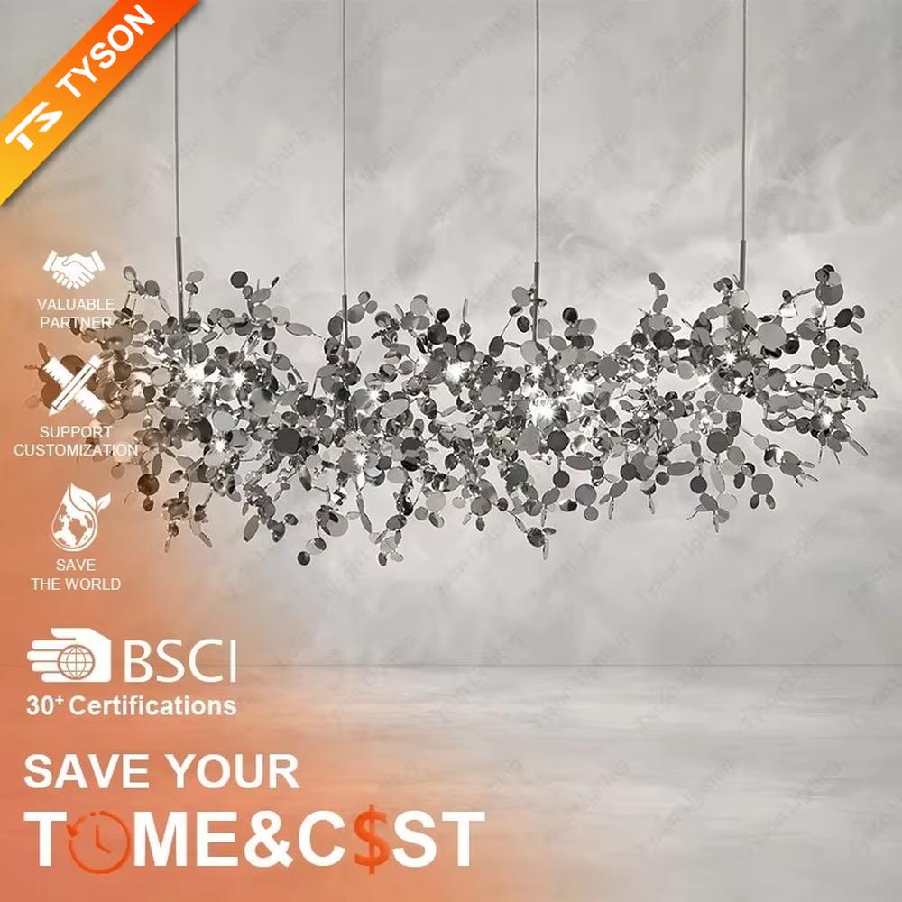 This is an artistic installation-style metal disc chandelier, with numerous metal discs interwoven in a scattered manner, featuring strong artistic sense and modern style, and the light reflects a brilliant visual effect. It is used for space lighting and artistic decoration, creating an artistic and modern atmosphere. It is suitable for art exhibition halls, high-end hotel lobbies, modern art home living rooms and other places.