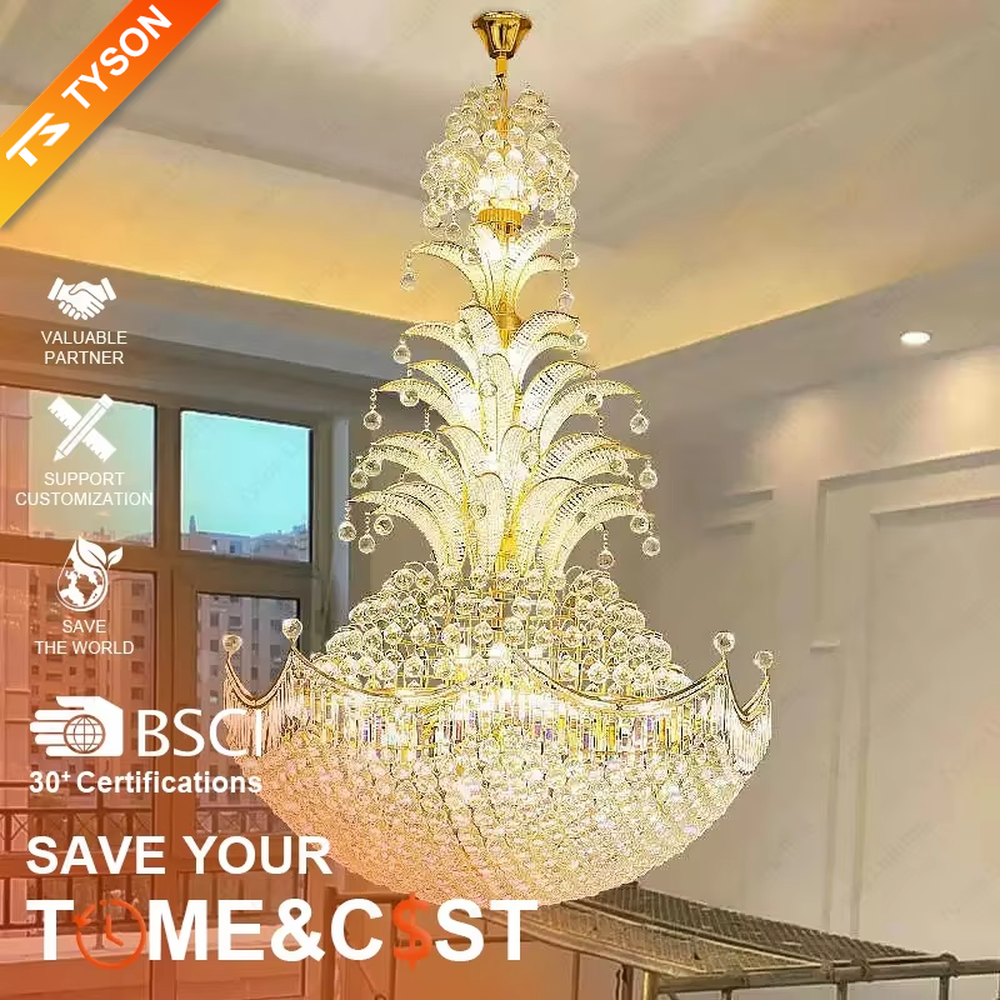 This is a luxury artistic crystal chandelier, with a golden metal frame and multi-layer transparent crystals, featuring strong artistic and luxurious sense, brilliant lighting. It is used for space lighting and decoration, creating a high-end luxury atmosphere. It is suitable for luxury villa living rooms, high-end hotel lobbies, banquet halls and other places.