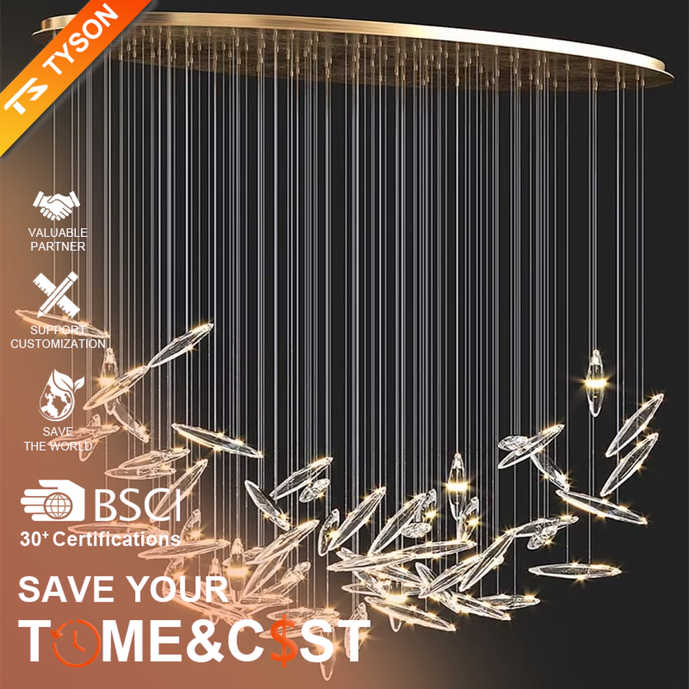 This is a modern artistic fish school-shaped hanging chandelier, featuring multiple silver fish-shaped decorations (crystal/metal texture) suspended by thin wires. The design is dynamic, modern and full of artistic tension, with brilliant and exquisite lighting. It is used for space lighting and artistic decoration, creating a high-end modern artistic atmosphere. Suitable for high-ceiling areas of high-end hotels, luxury commercial clubs, modern art villas and other places.