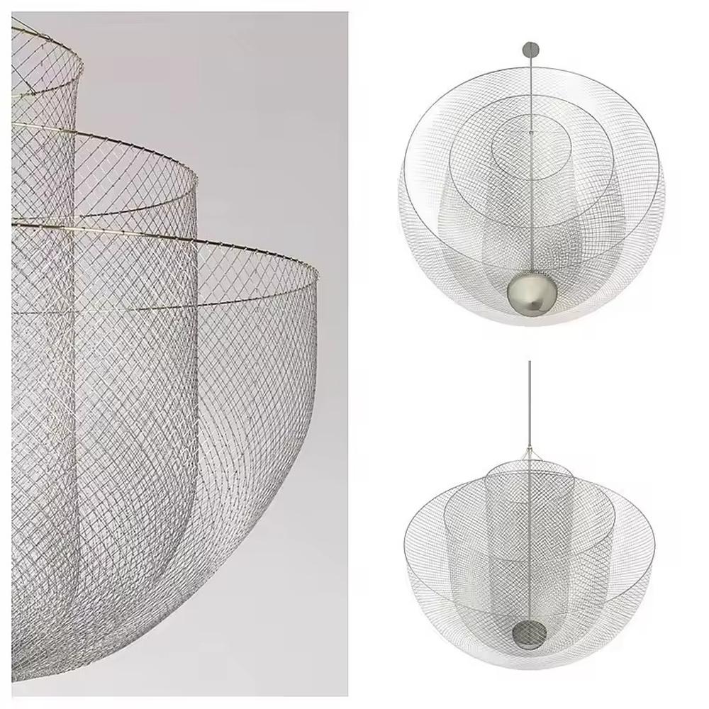 This is a modern artistic metal mesh chandelier, with multi-layer mesh structure, transparent texture and golden base, featuring strong artistic sense and modern style. It is used for space lighting and decoration, creating an artistic and modern atmosphere. It is suitable for modern art home living rooms, designer studios, art exhibition halls and other places.