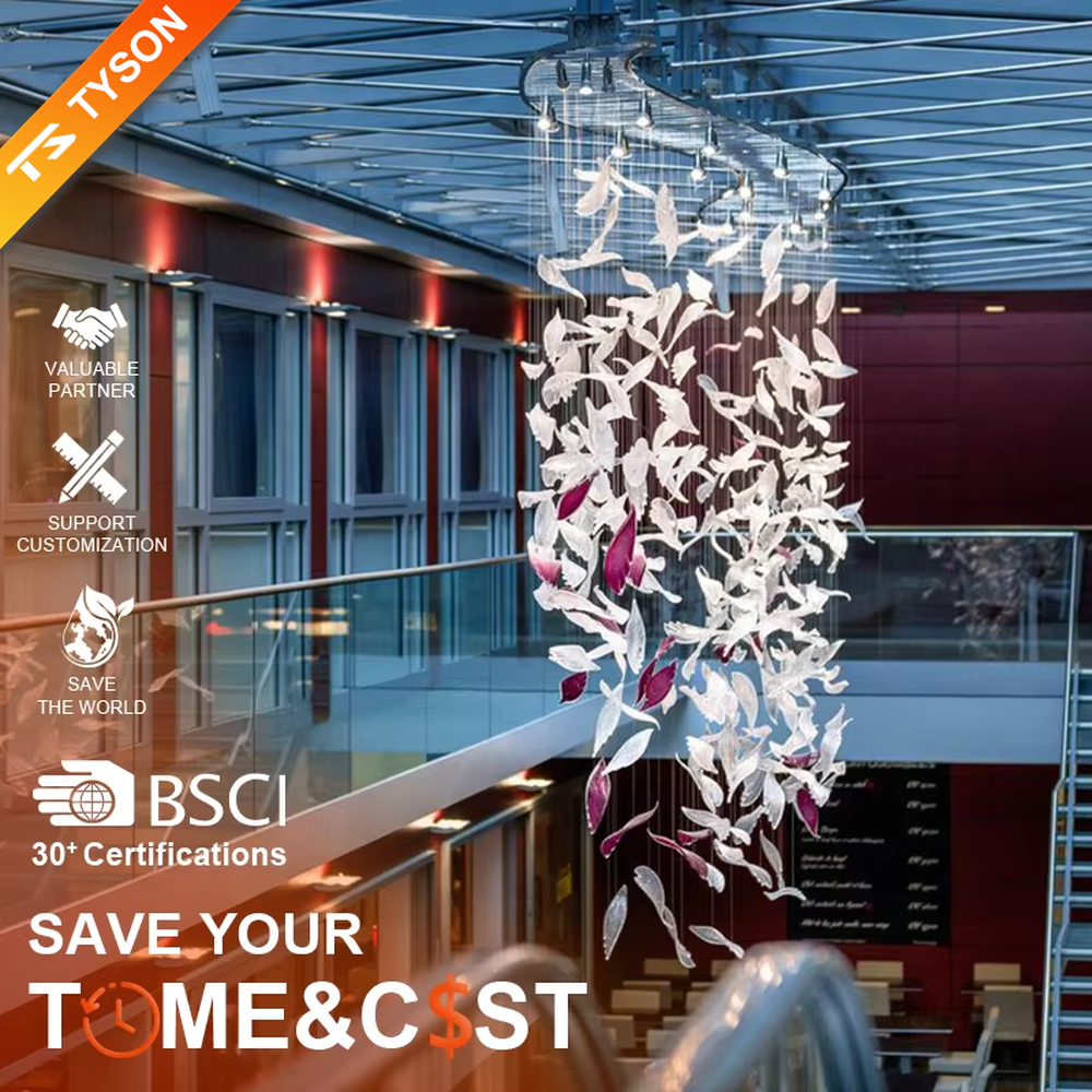 This is a modern artistic bird-shaped chandelier, composed of numerous white and pink bird-like elements hanging together. It features a highly artistic and visually striking design, with a dynamic beauty like a flock of birds flying. It is used for space lighting and artistic decoration, capable of creating a creative visual focus and enhancing the artistic atmosphere of the space. It is suitable for atriums of high-end commercial centers, modern art galleries, lobbies of luxury hotels and other places.