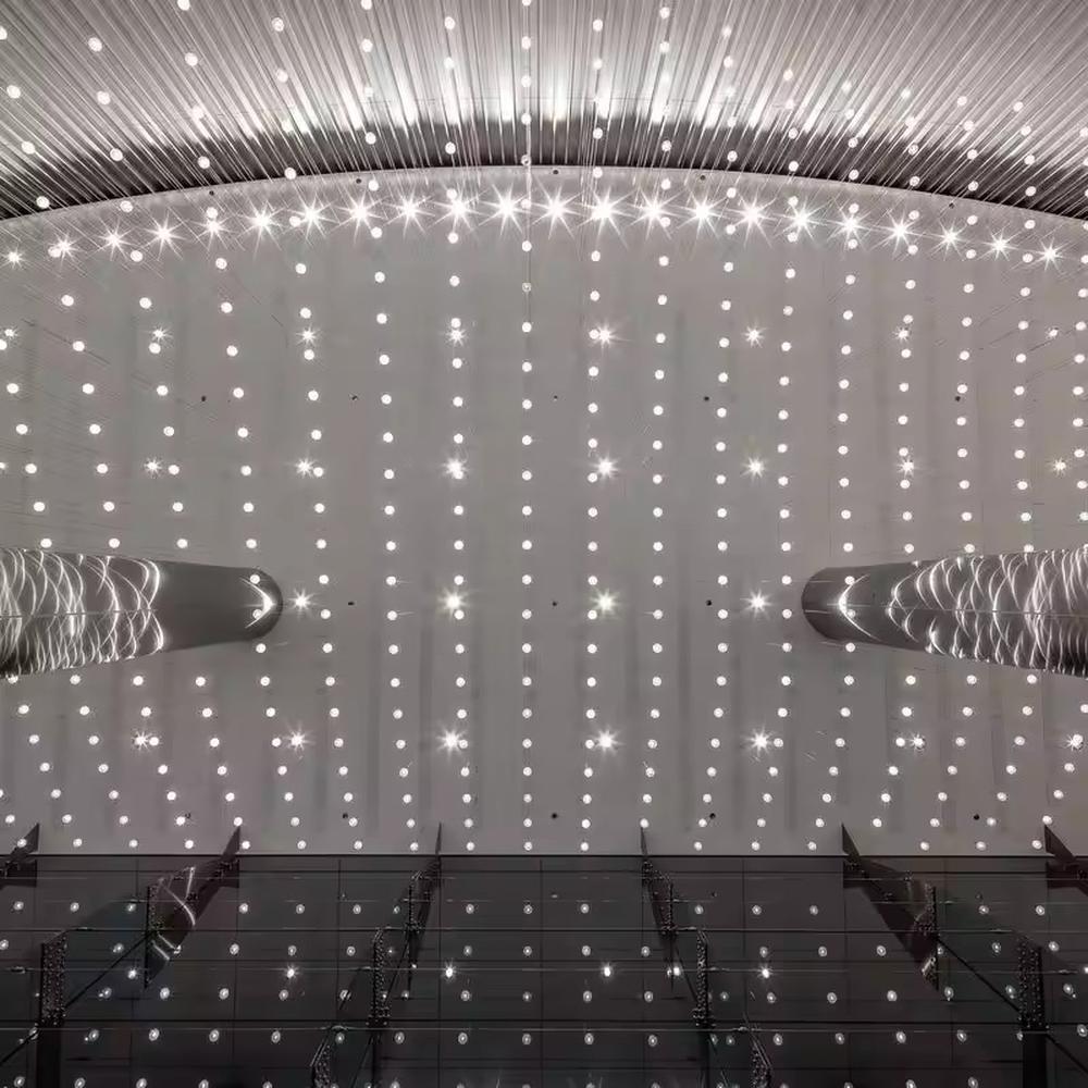 This is a modern minimalist point - light matrix lighting system. The lights are distributed in a dot matrix, creating a star - like visual effect with a strong sense of technology and art. It is used for space lighting and artistic decoration, creating an immersive and visually striking light - shadow atmosphere. It is suitable for atriums of large commercial complexes, high - end art galleries, modern airport terminals and other places.