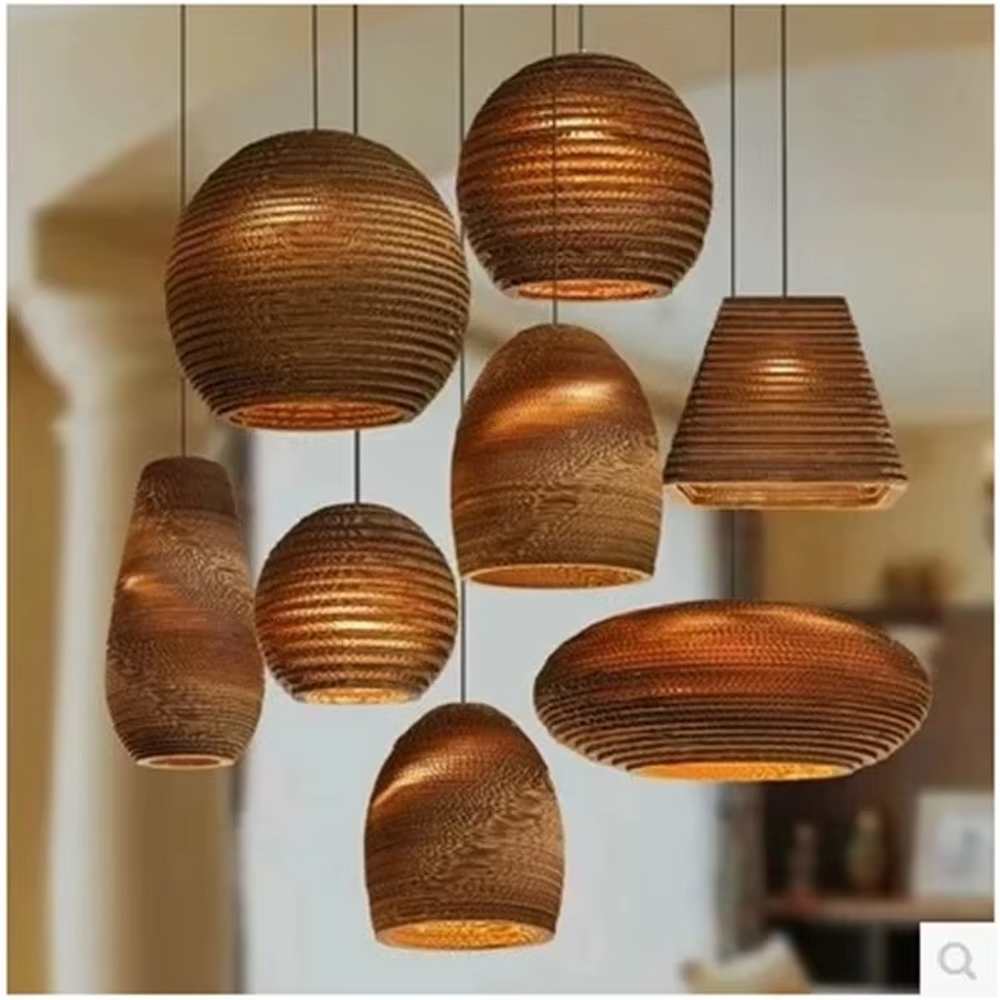 This is a natural and rustic paper-woven spherical chandelier, made of woven-textured paper material into a spherical lampshade. Warm light shines through the texture, featuring a natural and rustic design with a sense of texture. It is used for space lighting and decoration, creating a natural and warm atmosphere. Suitable for Nordic-style homes, literary homestays, characteristic cafes and other places.