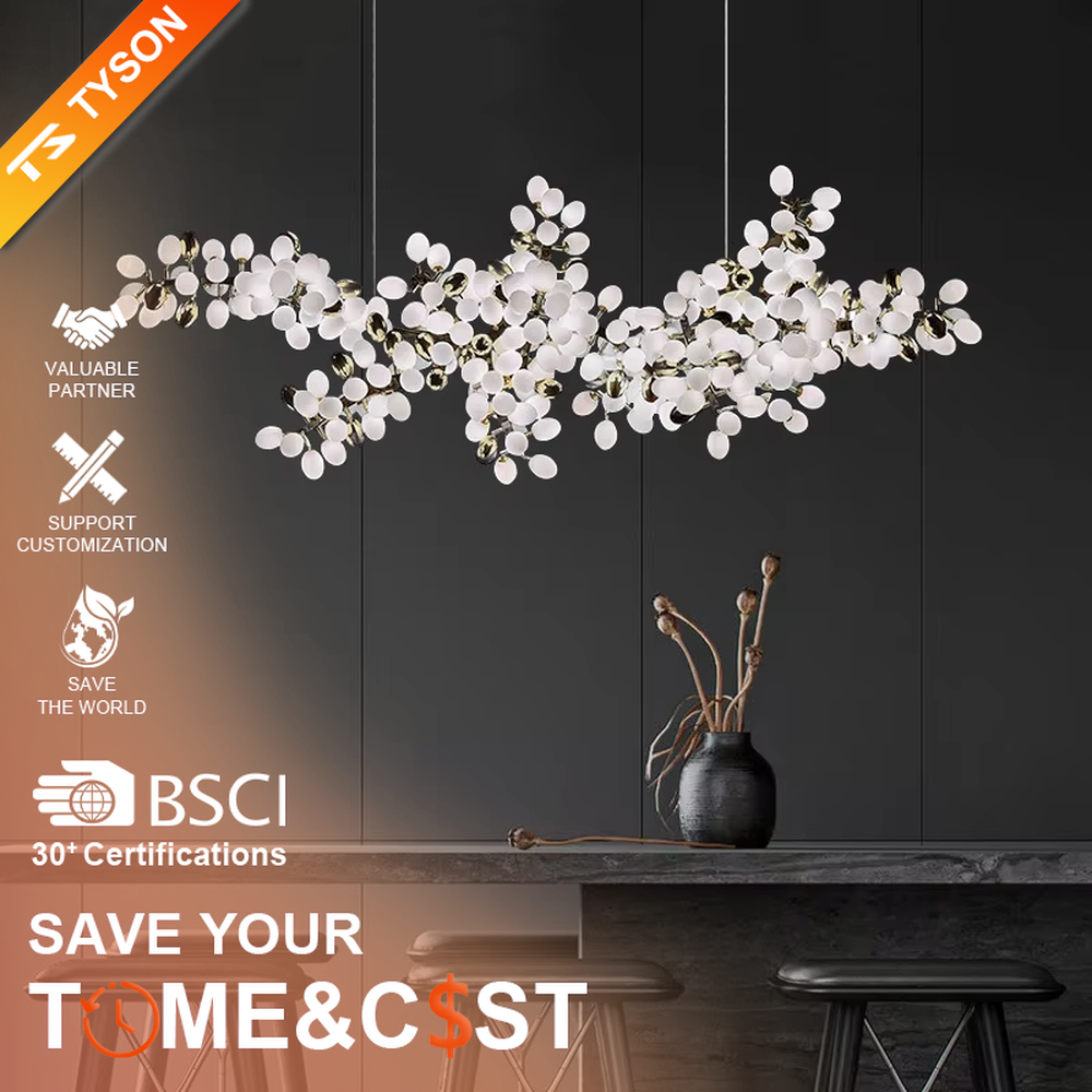 Art nebula glass ball chandelier (gold branch frame + milk-white glass balls), warm light effect, creating a dreamy and high-end space atmosphere.