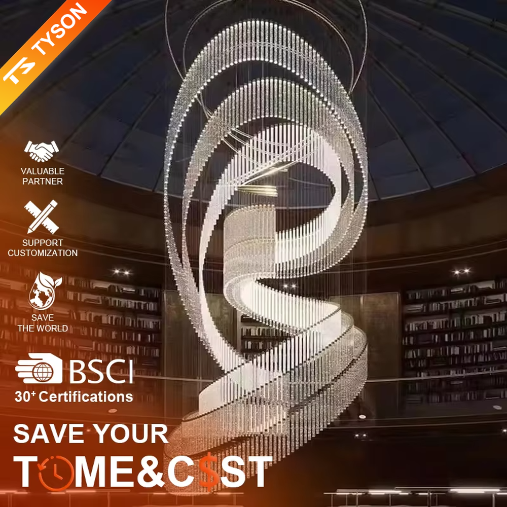 Artistic streamline crystal tassel chandelier (gold metal frame + gradient crystal tassels), warm light effect, creating a dreamy and luxurious artistic space atmosphere.