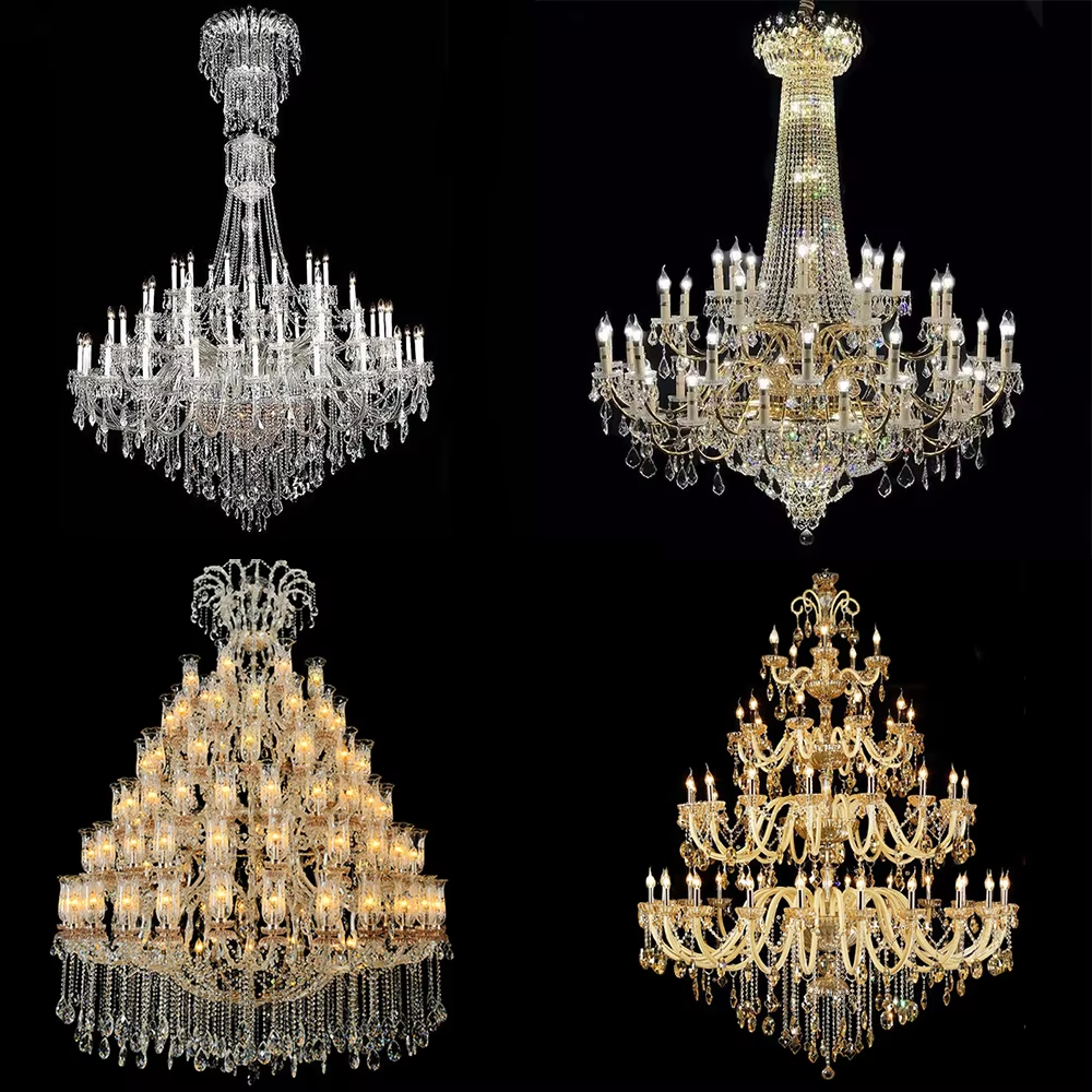 European royal-level full crystal candelabra chandelier, warm light effect, creating a magnificent and luxurious top-level space atmosphere.