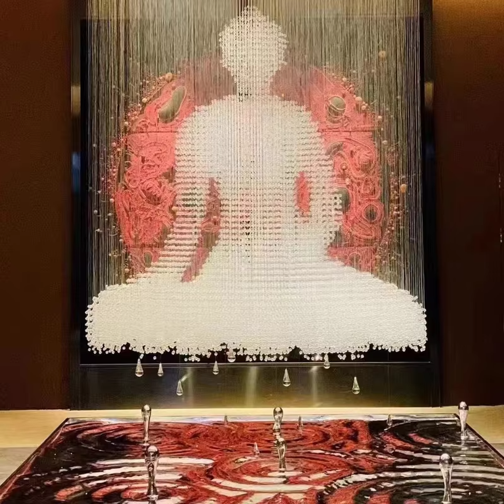 Art portrait light thread chandelier (light thread array + portrait shape), warm light effect, creating a shocking artistic space atmosphere.