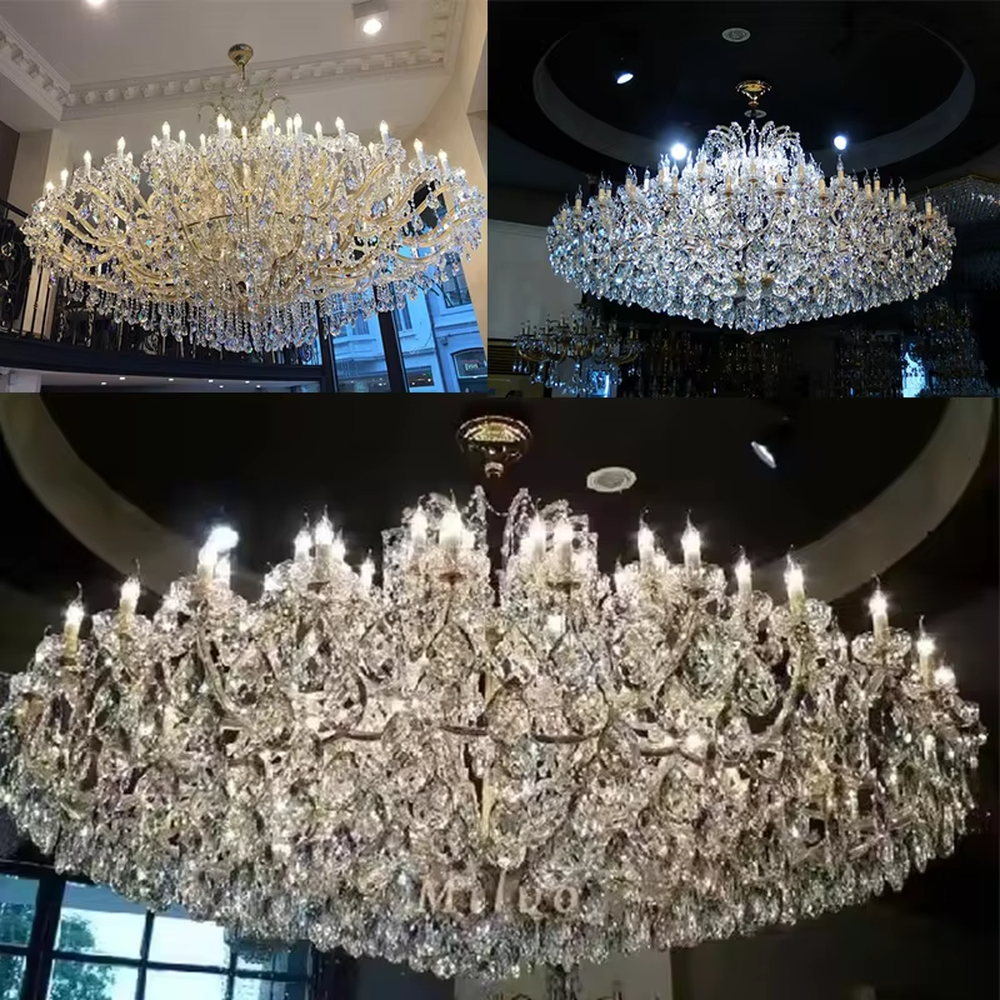 European royal-level full crystal candelabra chandelier, warm light effect, creating a magnificent and luxurious top-level space atmosphere.