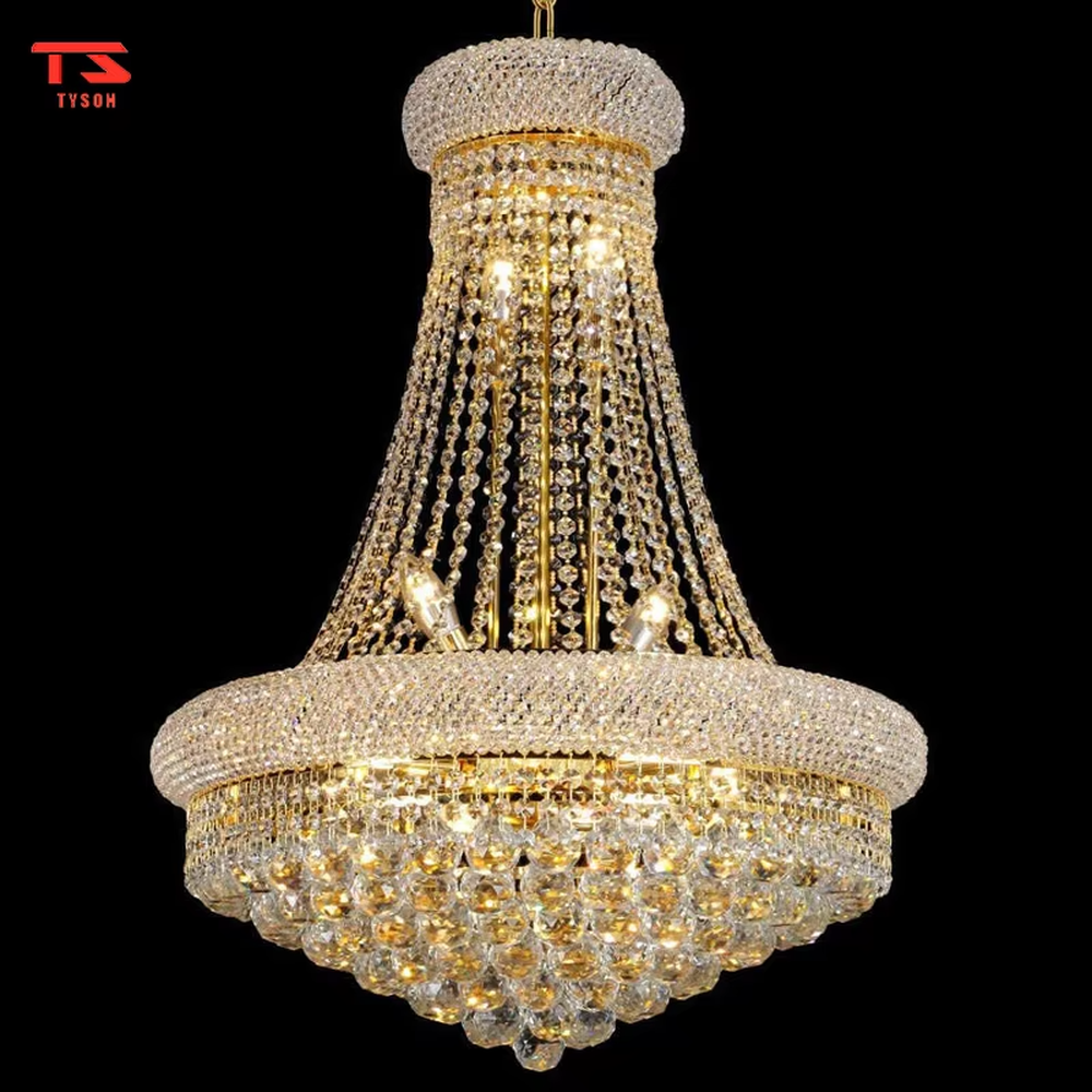 European top-luxury golden frame double-layer crystal (with spherical decoration) chandelier, warm light effect, creating an extremely gorgeous noble atmosphere.