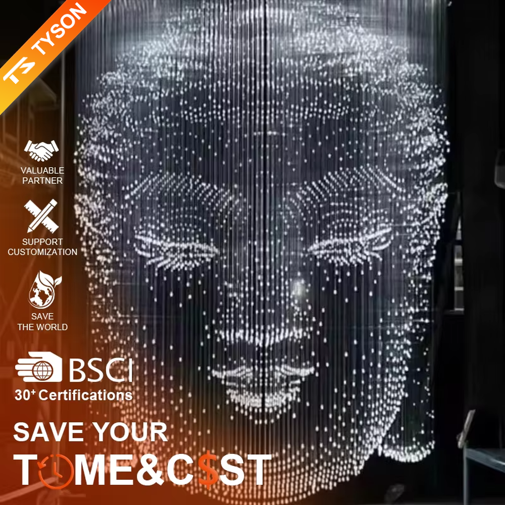 Art portrait light thread chandelier (light thread array + portrait shape), warm light effect, creating a shocking artistic space atmosphere.