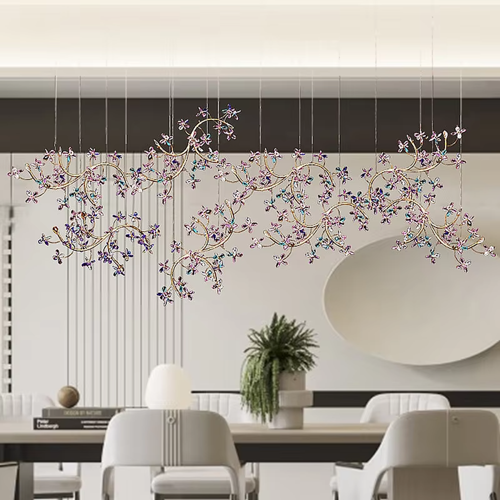 Art dark green crystal butterfly ceiling chandelier, warm light effect, creating a brilliant and dynamic romantic luxury space atmosphere.