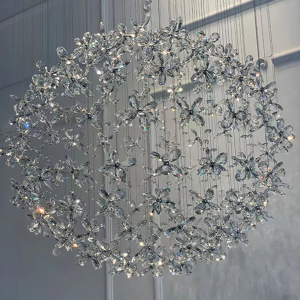 Art dark green crystal butterfly ceiling chandelier, warm light effect, creating a brilliant and dynamic romantic luxury space atmosphere.