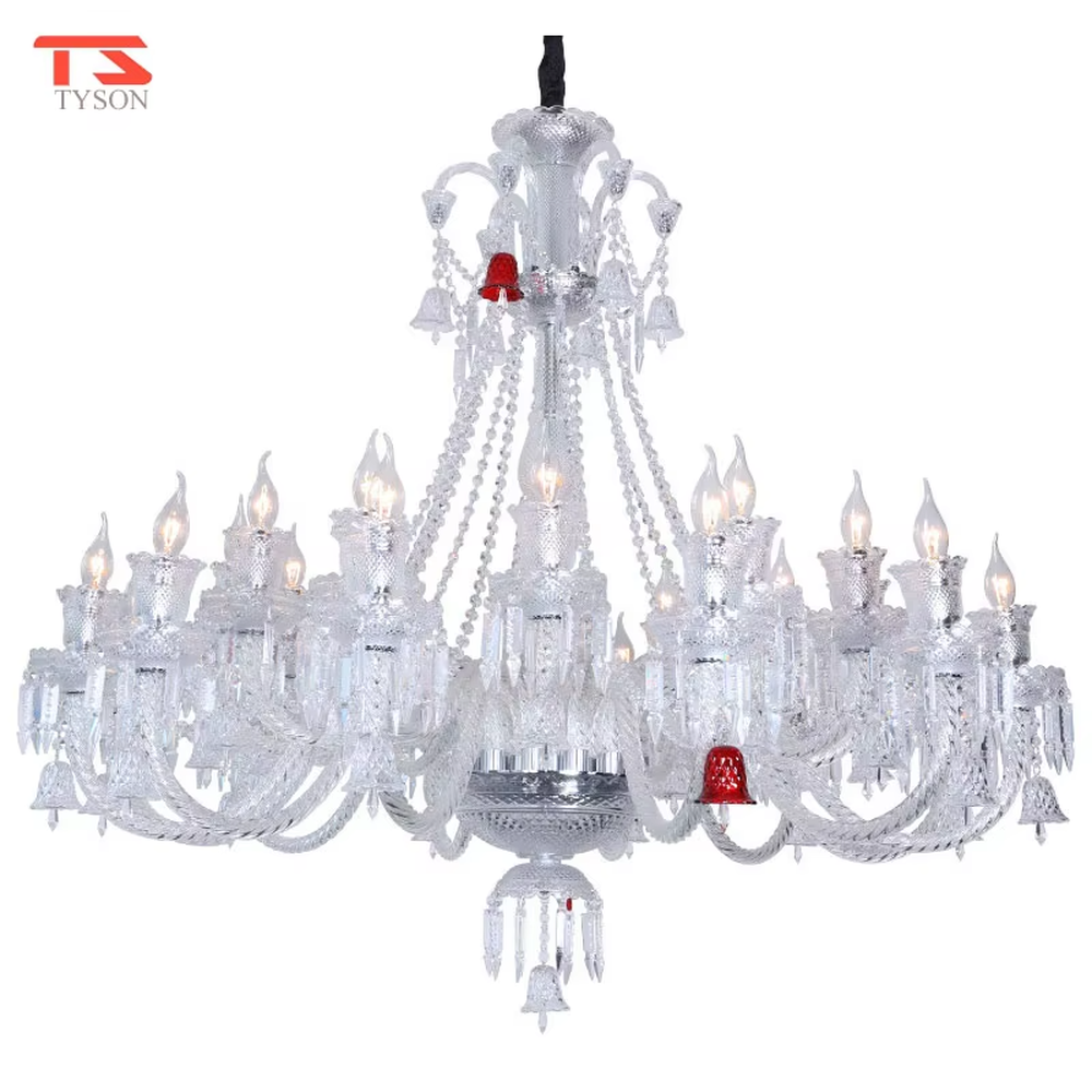 This is an European-style luxurious crystal chandelier, featuring a candle-shaped frame crafted entirely from crystal, paired with hanging crystal pendants. It emits brilliant and gorgeous light, serving both lighting and decorative purposes, suitable for villa living rooms, European-style dining rooms, hotel suites, banquet halls and other scenarios.
