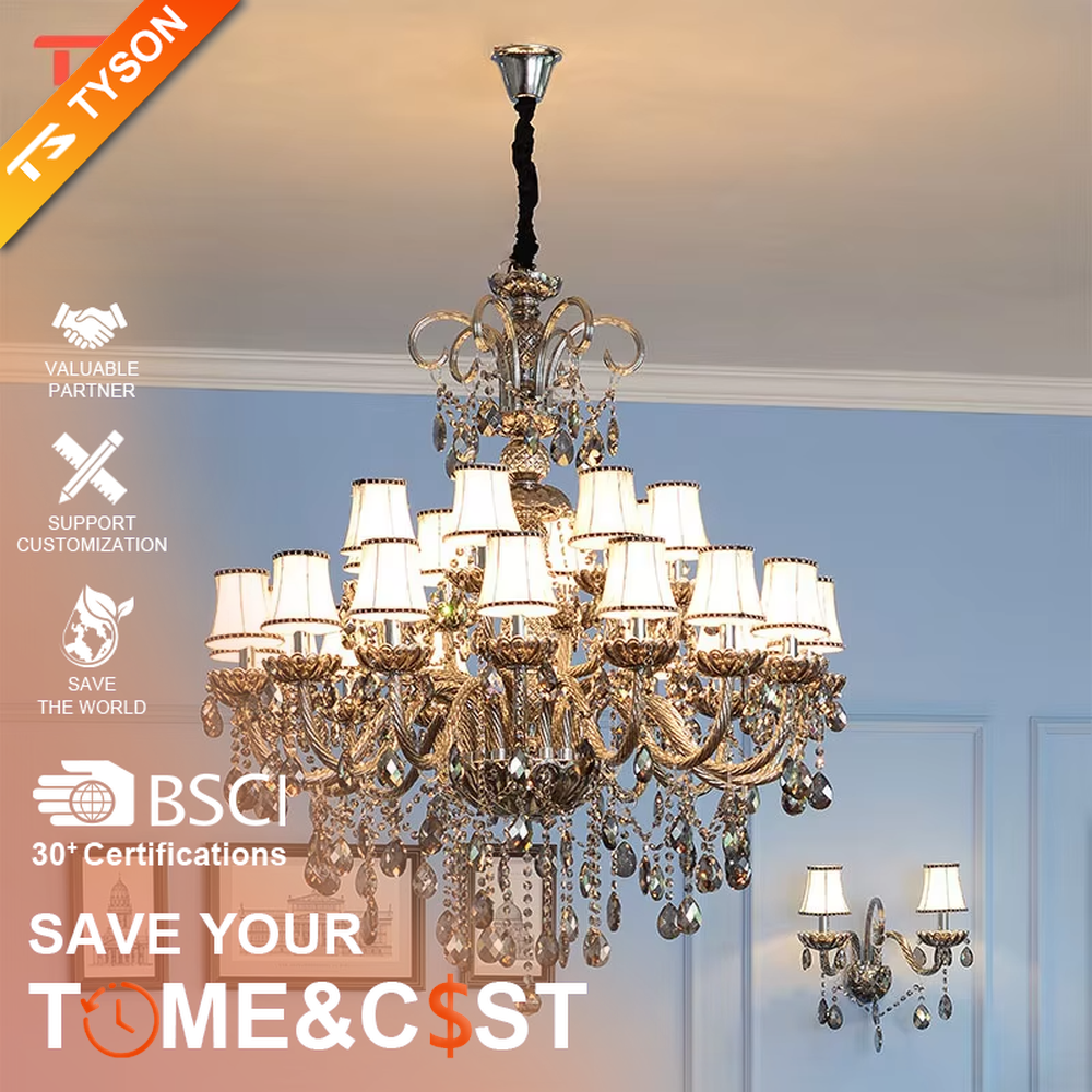 This is an European-style luxurious crystal chandelier, featuring a candle-shaped frame crafted entirely from crystal, paired with hanging crystal pendants. It emits brilliant and gorgeous light, serving both lighting and decorative purposes, suitable for villa living rooms, European-style dining rooms, hotel suites, banquet halls and other scenarios.