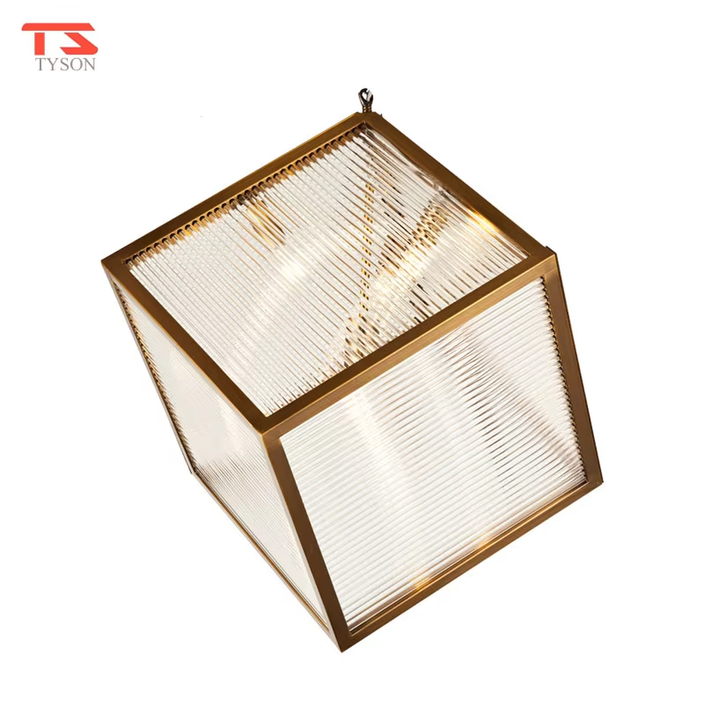 This light luxury minimalist cube chandelier features a gold metal frame with an embedded light-transmitting grid lampshade, using a floating suspension design, with a simple and exquisite shape, serving both lighting and decorative purposes, ideal for dining rooms, living rooms, modern light luxury homes and other scenarios.