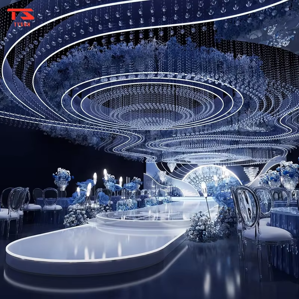 Custom crystal beaded engineering chandelier series, made of transparent crystal beads to create Y-shape, round, cross, square and other multi-shapes, with brilliant and transparent light, designed to create a high-end luxurious space atmosphere, suitable for large engineering scenarios such as hotel lobbies, sales offices, and club high-ceiling spaces