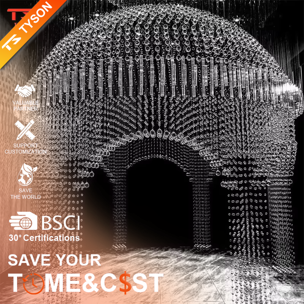 Custom crystal beaded engineering chandelier series, made of transparent crystal beads to create Y-shape, round, cross, square and other multi-shapes, with brilliant and transparent light, designed to create a high-end luxurious space atmosphere, suitable for large engineering scenarios such as hotel lobbies, sales offices, and club high-ceiling spaces