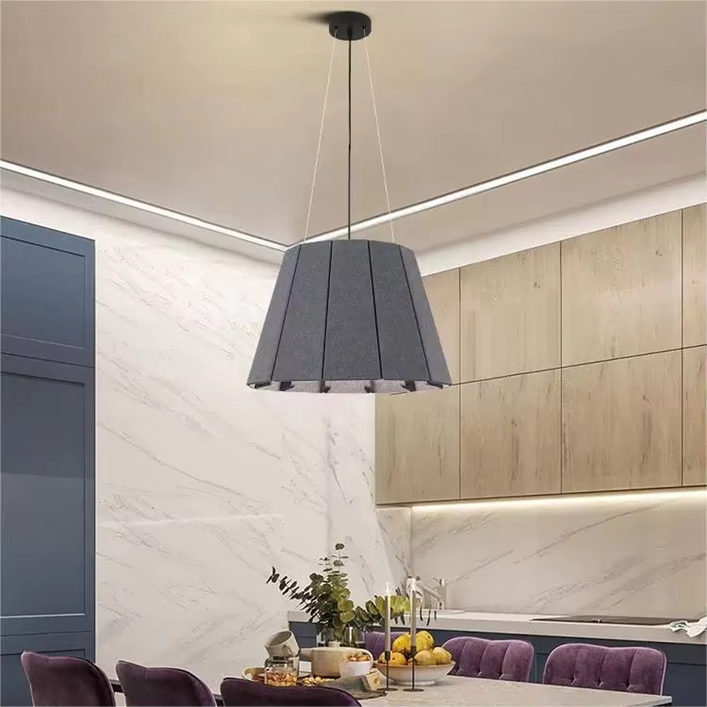 Elegant grand-style red pleated fabric hanging chandelier, black suspension rod + ceiling plate, soft and warm lighting, creating an exquisite elegant atmosphere.