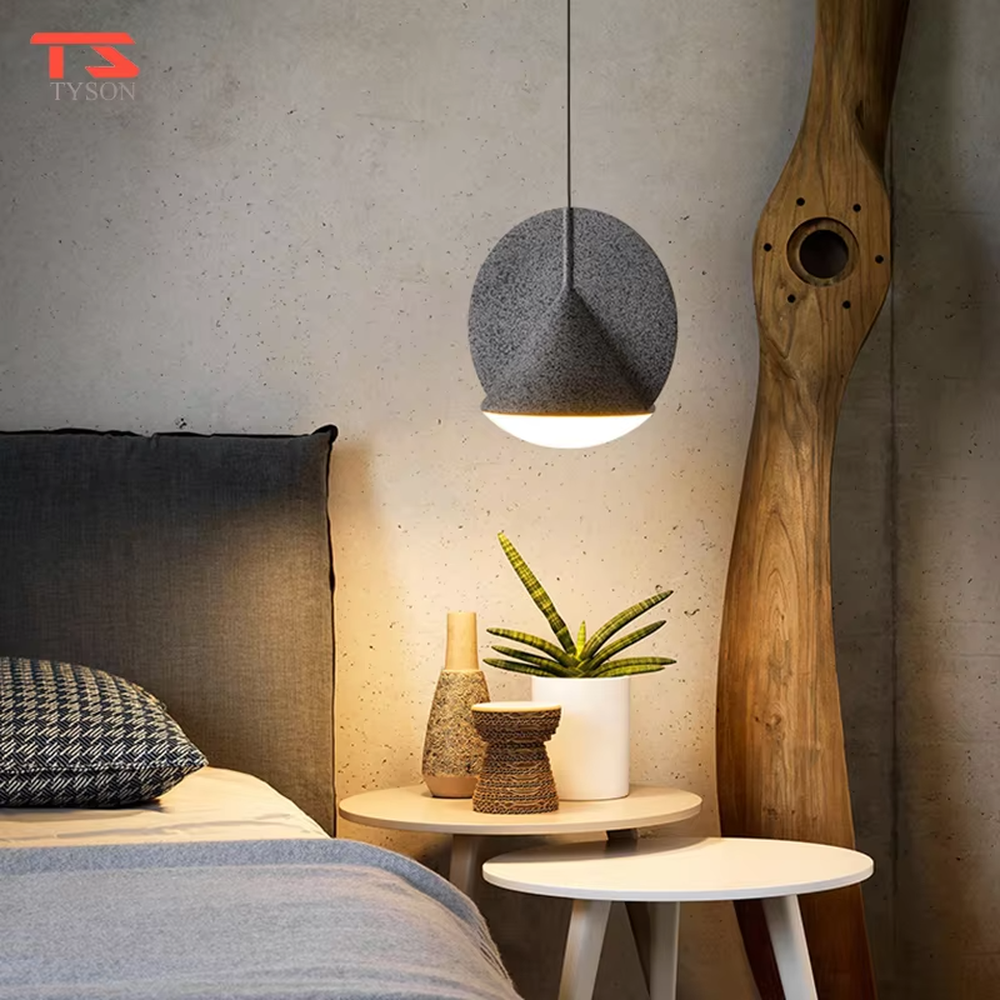 This minimalist acoustic chandelier features a hemispherical lampshade made of sound-absorbing felt (available in dark gray/navy blue), paired with a conical top design, serving both lighting and sound-absorbing functions, ideal for dining rooms, office areas, modern minimalist homes and other scenarios.