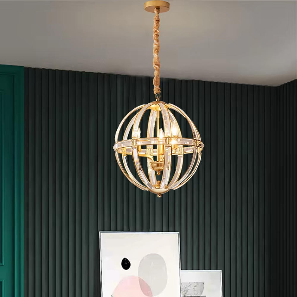 This light luxury modern spherical chandelier features a gold metal frame, paired with multi-layer interlaced lines and transparent crystal/glass material, with an exquisite and transparent shape. It serves both lighting and decorative purposes, ideal for modern light luxury home and commercial spaces such as dining rooms and living rooms.
