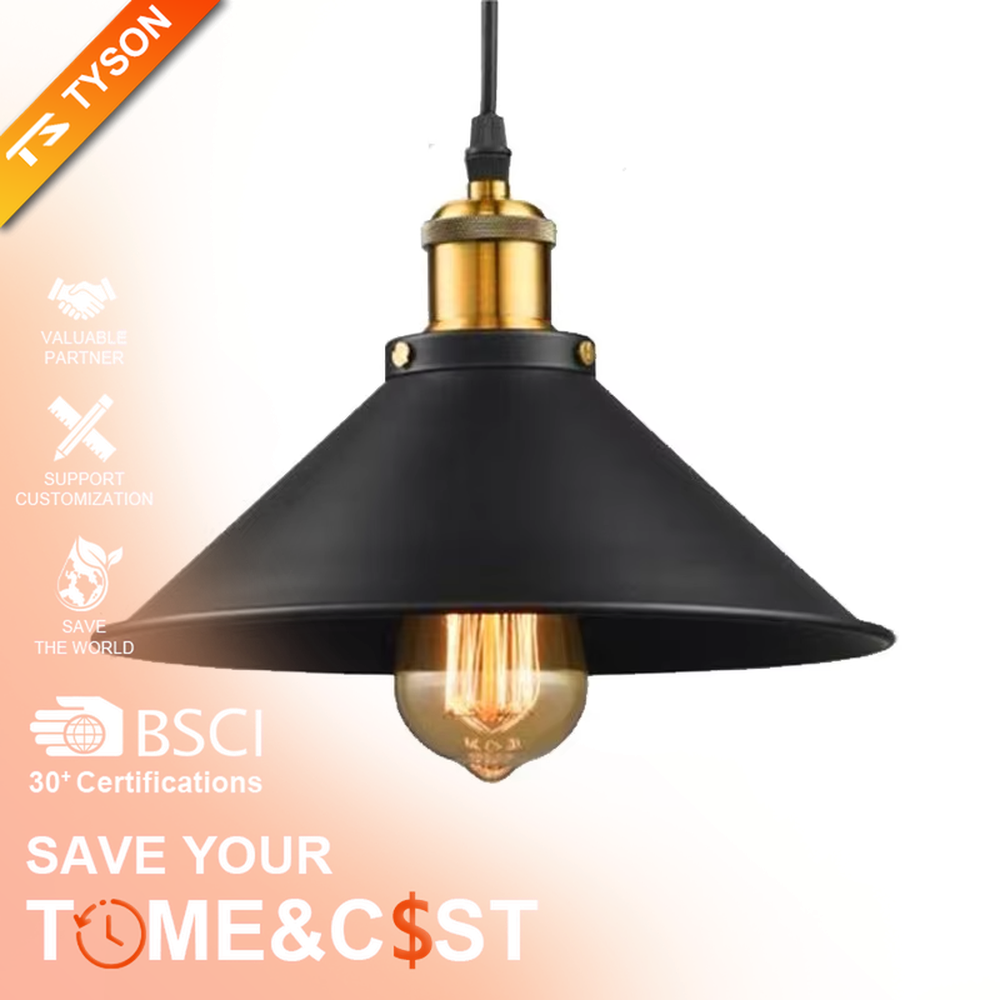 Industrial style black-gold three-head cone chandelier, with black iron lampshades and gold metal top details, embedded with retro Edison bulbs, providing warm and atmospheric light, used for lighting and decoration in dining tables, bars and other areas, suitable for industrial, modern minimalist home and commercial spaces
