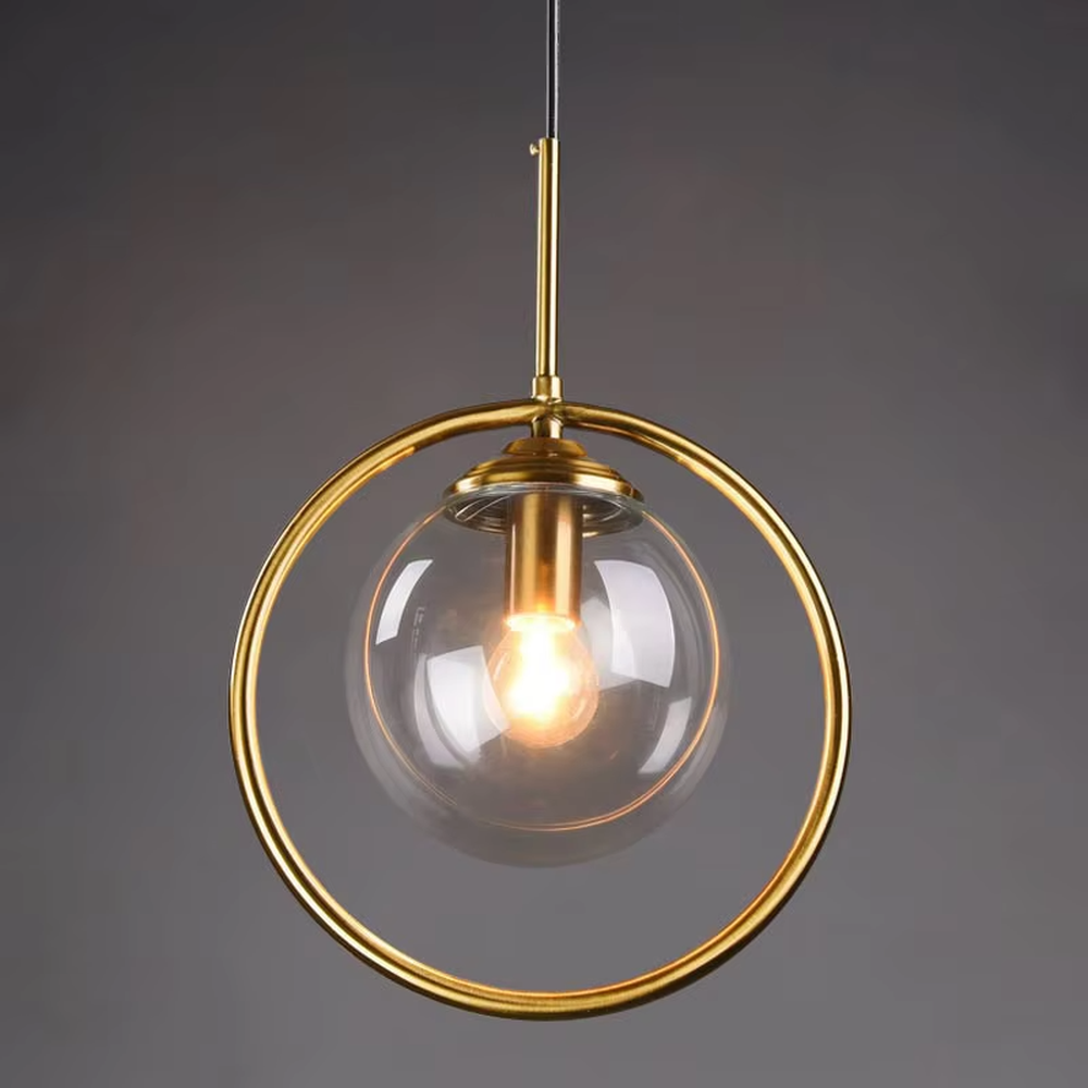 Modern light luxury golden ring glass ball chandelier (warm light), warm light effect, creating a simple and high-end warm space atmosphere.