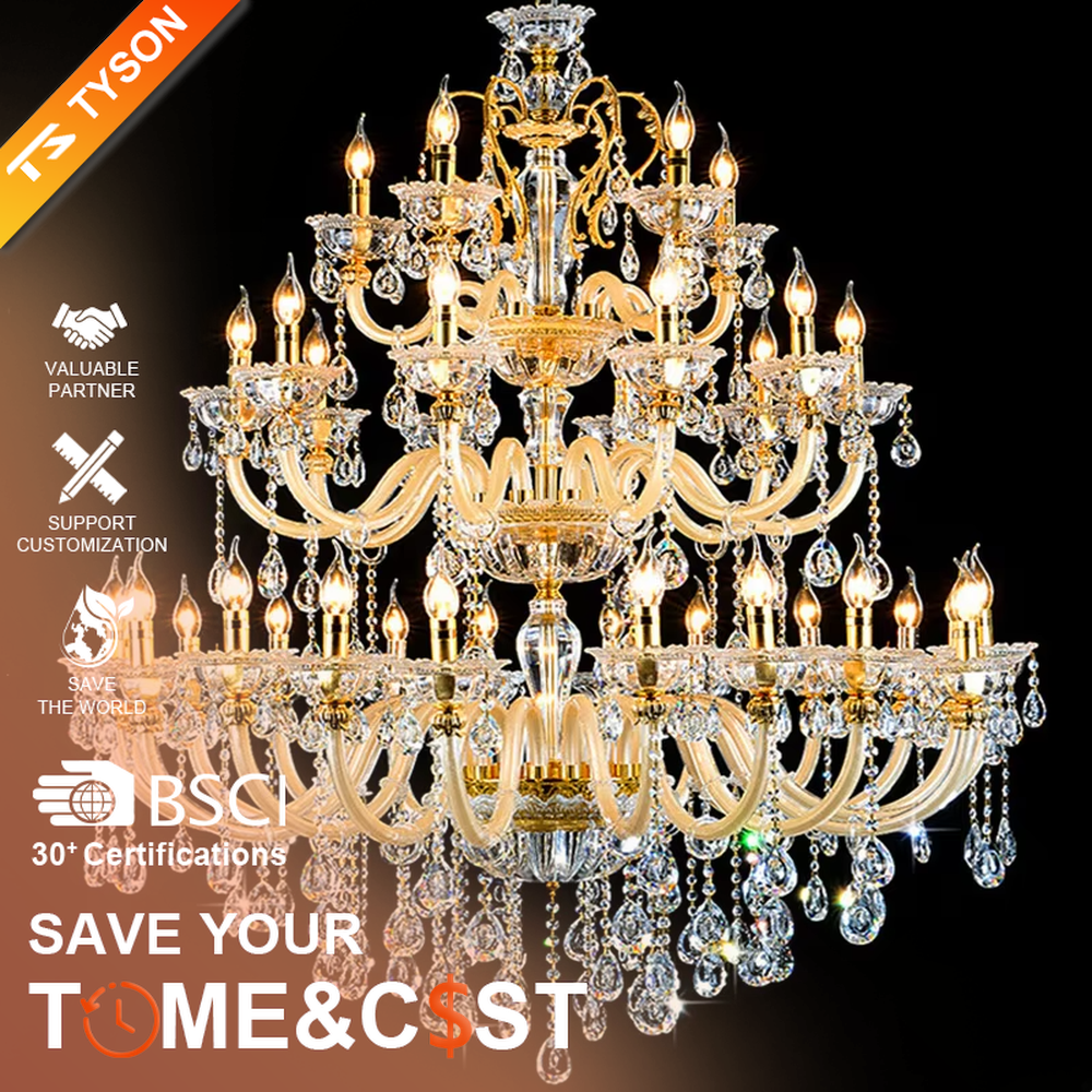 This is a European-style luxury crystal chandelier with multi-layer crystal ornaments and candlestick-shaped lamp heads, featuring a brilliant and luxurious design. It is used for space lighting and decoration, creating a luxurious and grand atmosphere. It is suitable for villa living rooms, high-end hotel banquet halls, European-style clubs and other places.