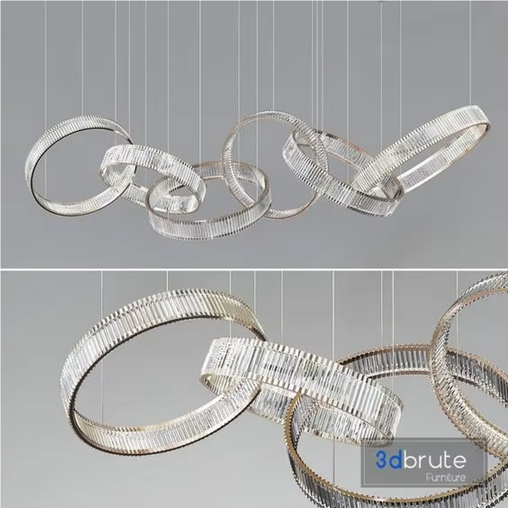 This is a modern light luxury style interlocking crystal chandelier, composed of transparent cut crystal strips forming a chain-like structure, paired with a gold metal suspension base. Light refracts through the crystals to create brilliant and dynamic lighting effects, serving both lighting and artistic decoration purposes, suitable for quality-focused scenarios such as large flat-floor dining rooms, villa living rooms, high-end clubs, and showrooms.