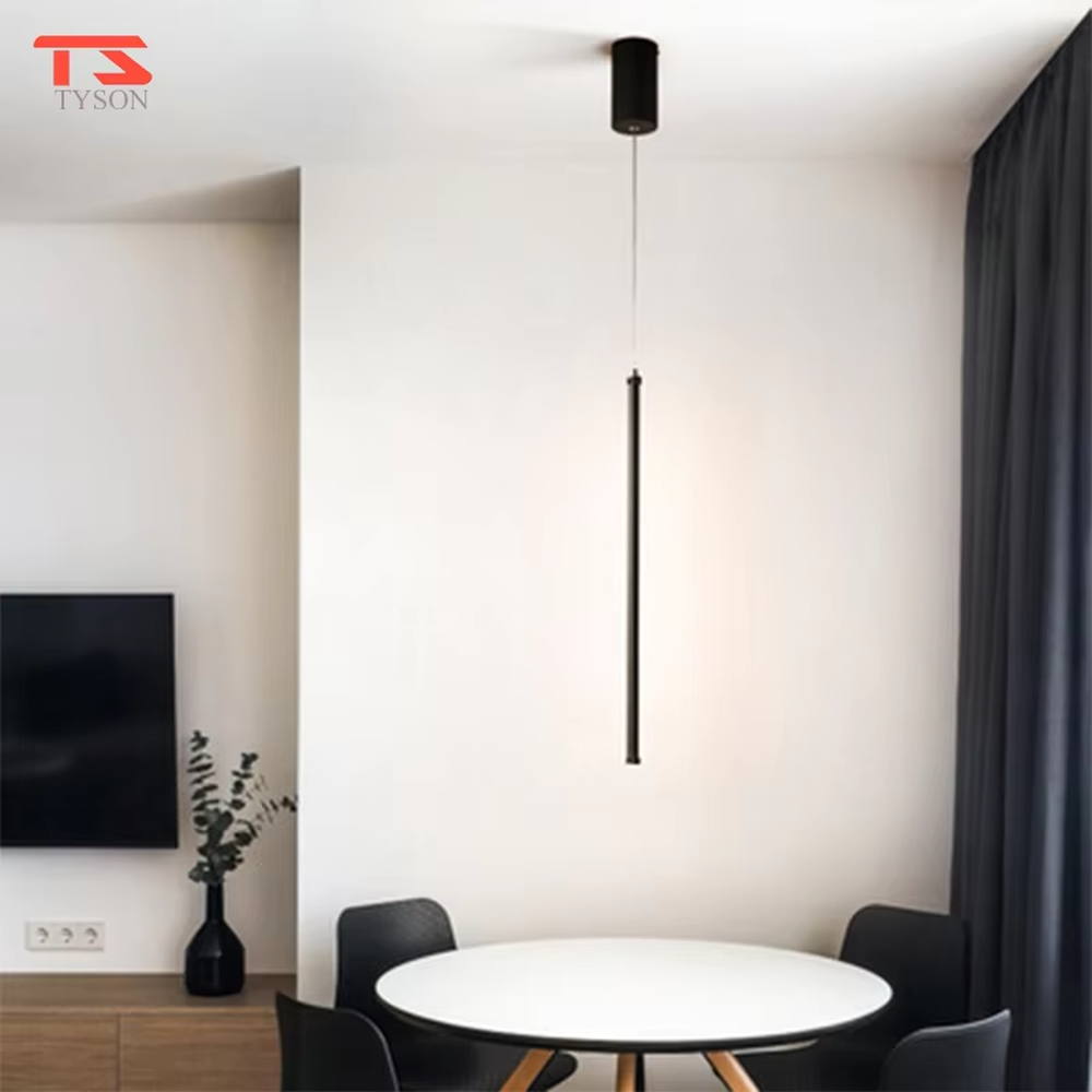 Minimalist black linear LED chandelier, with a long strip suspended design, soft and even light, used for lighting and decoration in dining tables, bars and other areas, suitable for modern minimalist, minimalist style home and commercial spaces
