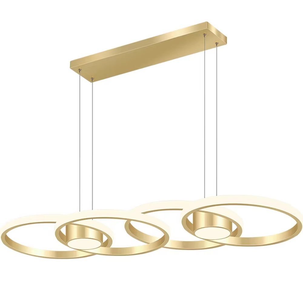 This is a modern minimalist multi-layer ring suspended chandelier, with black frames paired with white light sources, a staggered multi-layer ring shape, soft and even lighting, creating a minimalist high-end space atmosphere.