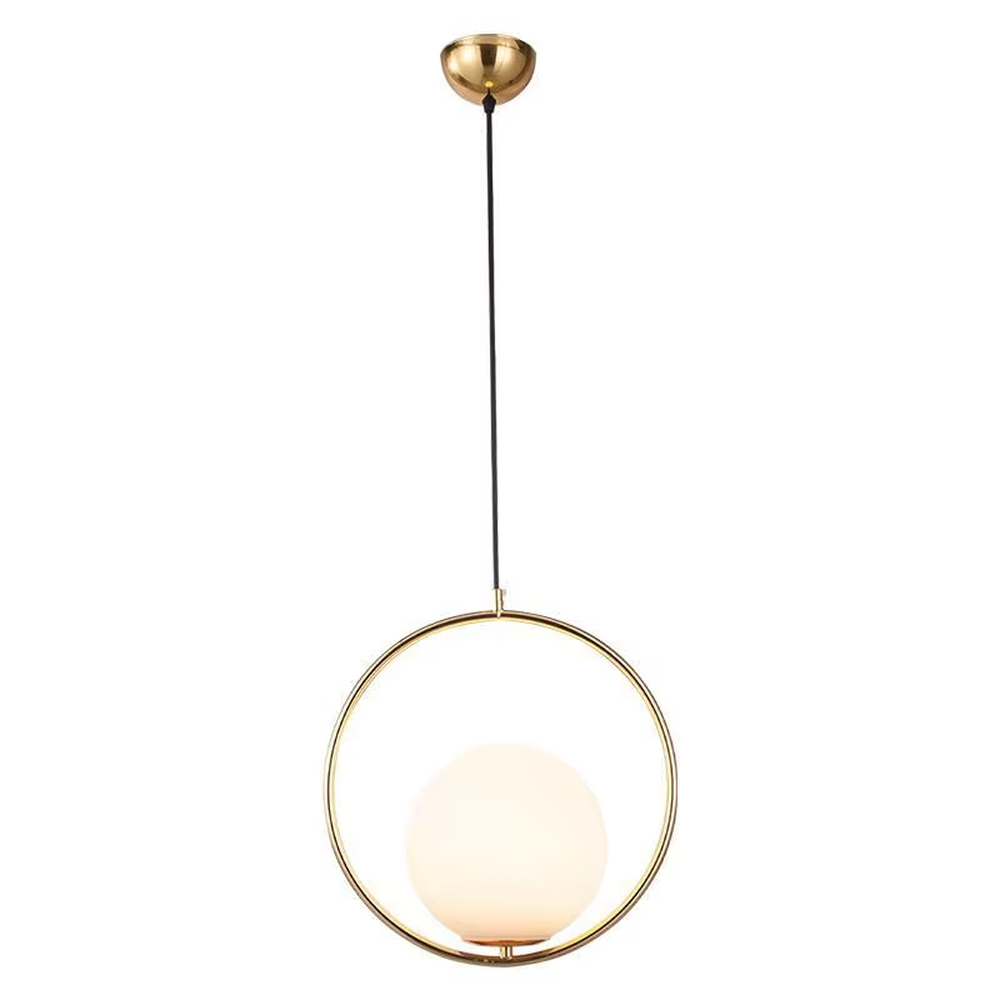 Minimalist gold ring glass ball chandelier (double-set model + warm light), warm light effect, creating a simple and high-end light luxury home atmosphere.