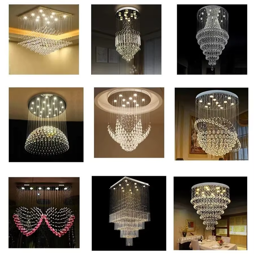 This is a luxury square crystal ceiling light, with a square metal frame and multi-layer transparent crystal pendants, brilliant lighting, featuring a magnificent and grand design with strong visual impact. It is used for space lighting and decoration, creating a high-end luxury atmosphere. It is suitable for high-ceilinged living rooms, luxury villas, high-end hotel lobbies and other places.