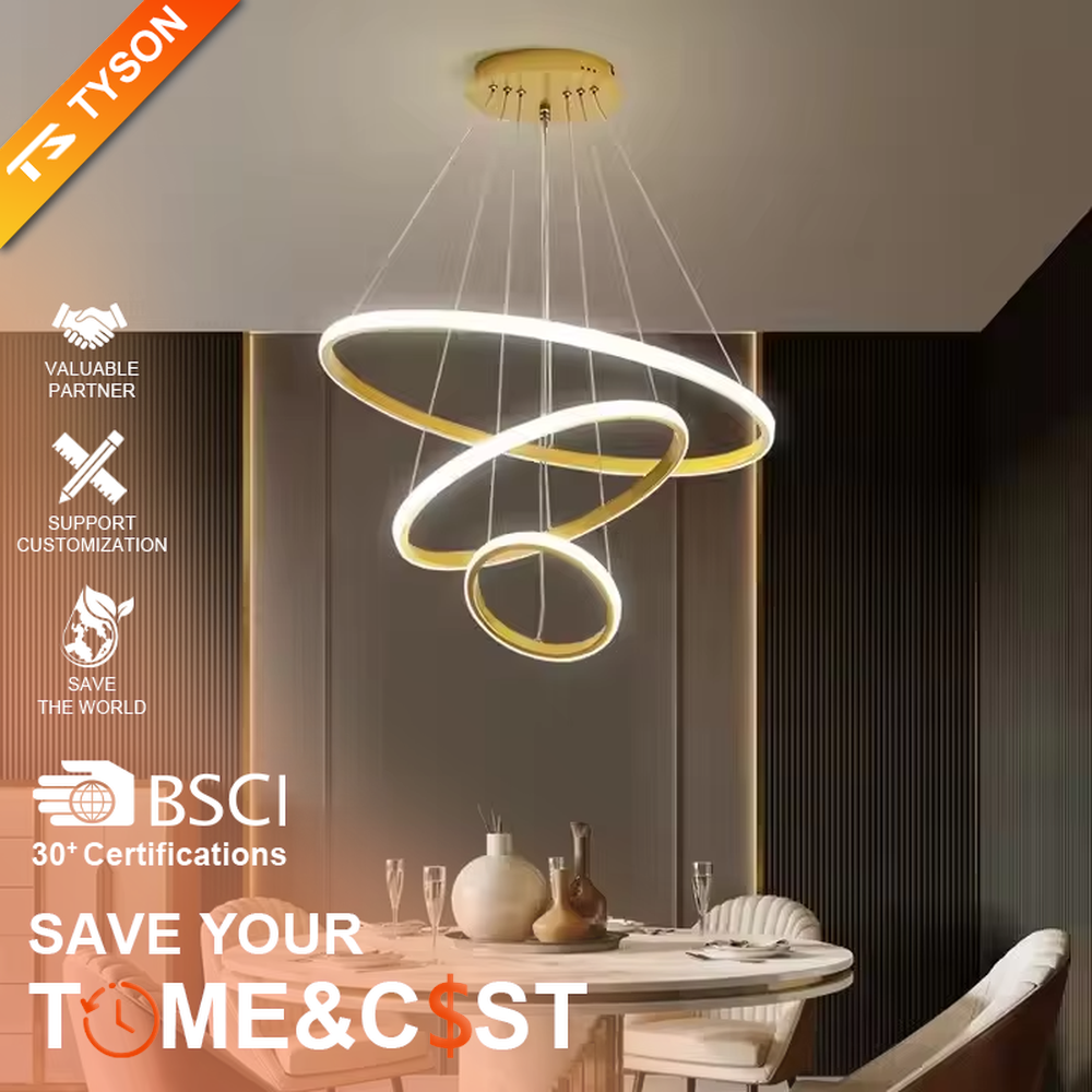 This is a modern smart-style golden ring multi-layer chandelier, with multiple golden ring light strips hanging in layers. It supports 3 levels of brightness and 3 color temperatures (warm light, neutral light, white light) adjustment. The design is minimalist and grand, and the lighting effect can be adjusted according to needs. It is used for space lighting and atmosphere creation, suitable for modern minimalist living rooms, light luxury-style bedrooms, high-end offices and other places.
产品介绍