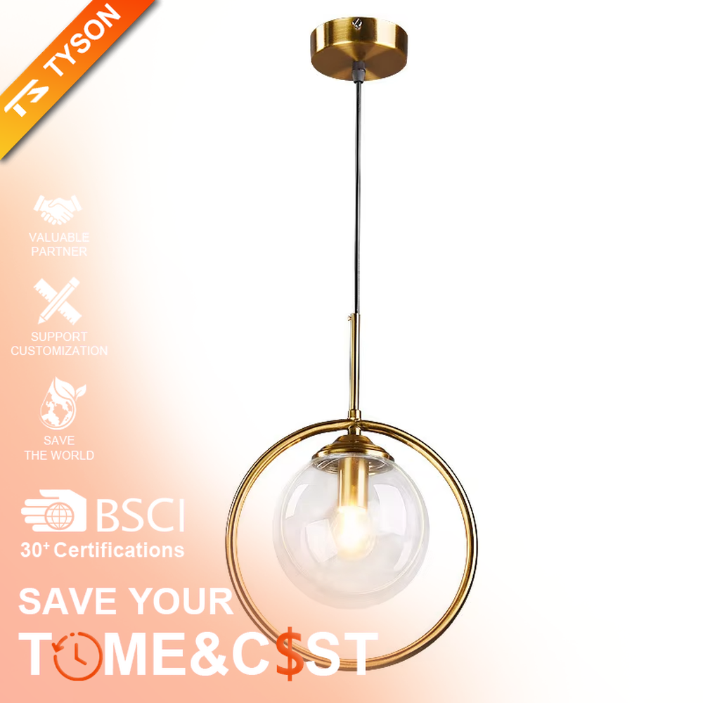 Modern light luxury golden ring glass ball chandelier (warm light), warm light effect, creating a simple and high-end warm space atmosphere.