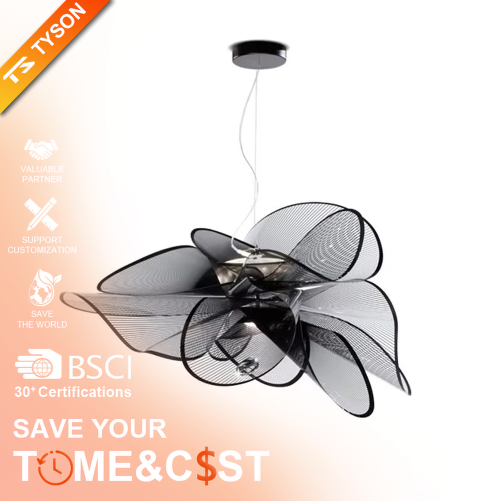Modern art petal chandelier, multi-layer three-dimensional petal shape made of white semi-transparent PET material, with light and transparent lines, designed to enhance the artistic atmosphere of spaces, suitable for living rooms, clubs, art exhibition halls and other modern high-end spaces