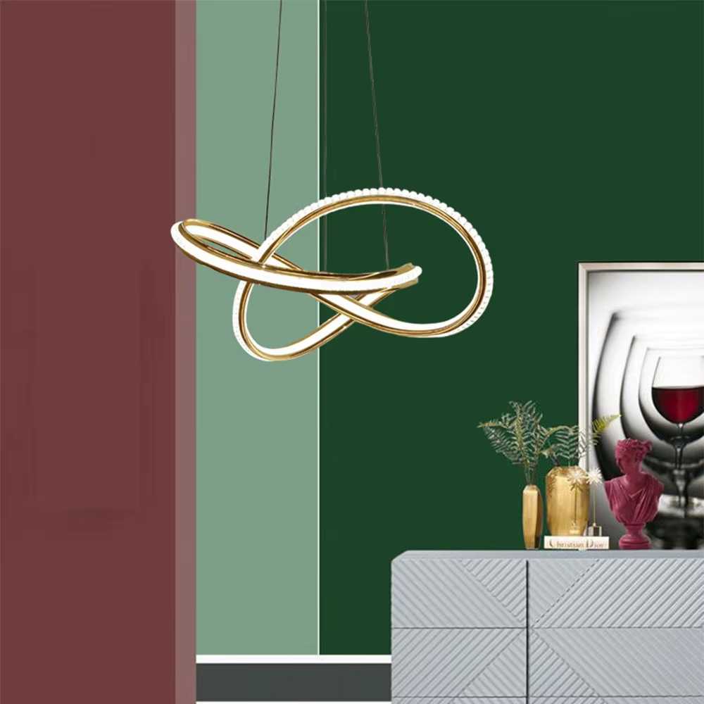 This is a modern minimalist white double-ring chandelier, with double-layer white ring lamp bodies and partial embedded crystal elements, featuring a minimalist and grand design, soft lighting. It is used for space lighting and decoration, creating a modern and warm atmosphere. Suitable for modern minimalist restaurants, living rooms, creative office areas and other places.