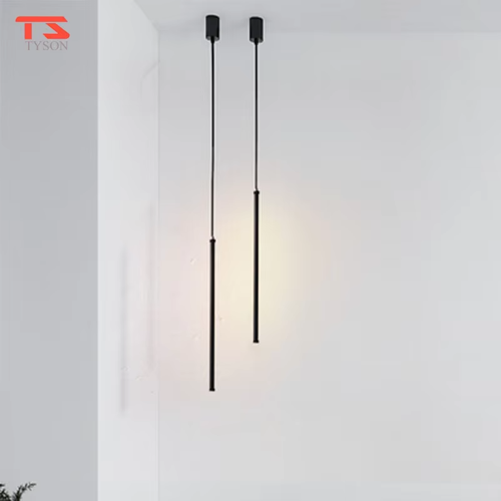 Minimalist black linear LED chandelier, with a long strip suspended design, soft and even light, used for lighting and decoration in dining tables, bars and other areas, suitable for modern minimalist, minimalist style home and commercial spaces
