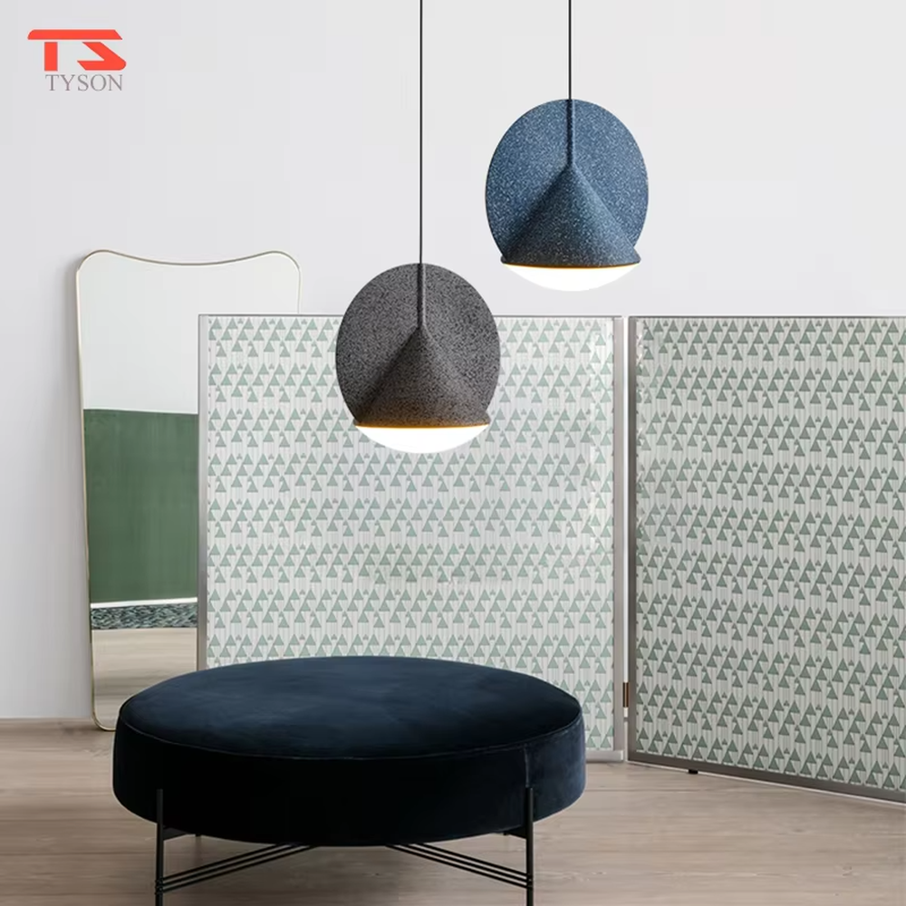 This minimalist acoustic chandelier features a hemispherical lampshade made of sound-absorbing felt (available in dark gray/navy blue), paired with a conical top design, serving both lighting and sound-absorbing functions, ideal for dining rooms, office areas, modern minimalist homes and other scenarios.