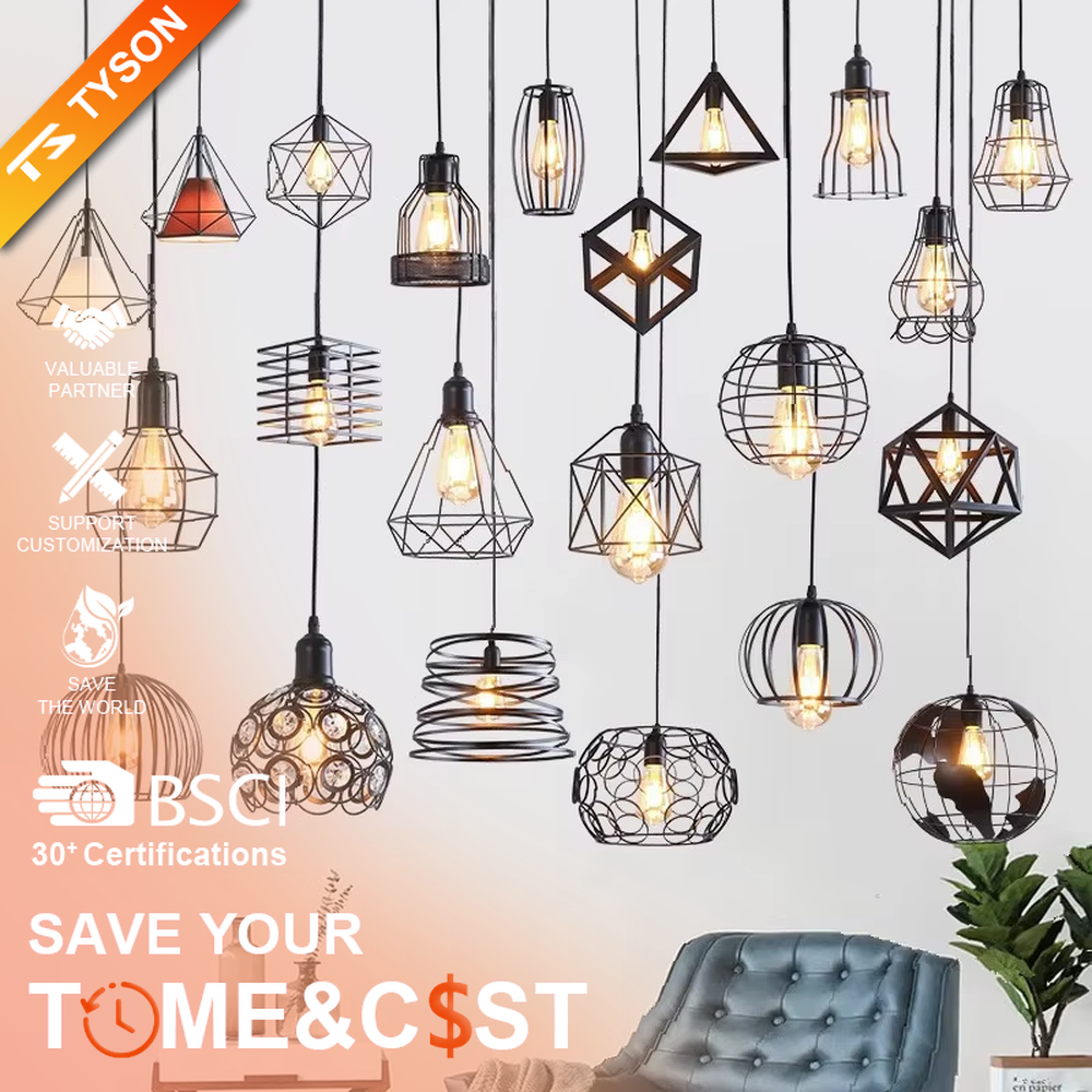 Industrial retro multi-shape jute rope hanging chandelier, black geometric metal frame + jute rope hanger + Edison bulb, warm retro light, creating a rough industrial atmosphere.