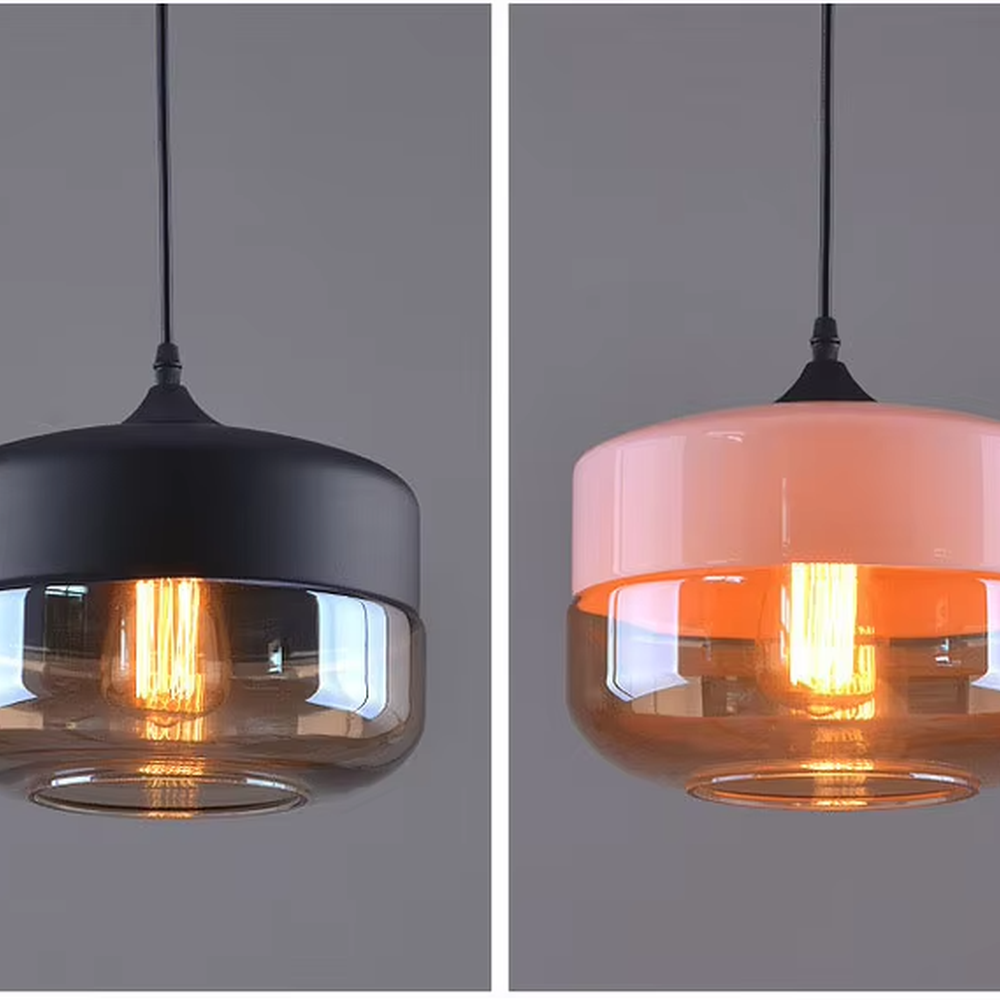 This set of Nordic-style creative small chandeliers features black metal top covers paired with amber glass lampshades, with various shapes that can be hung in combination, serving both lighting and decorative purposes, ideal for dining rooms, bars, Nordic-style homes and other scenarios.