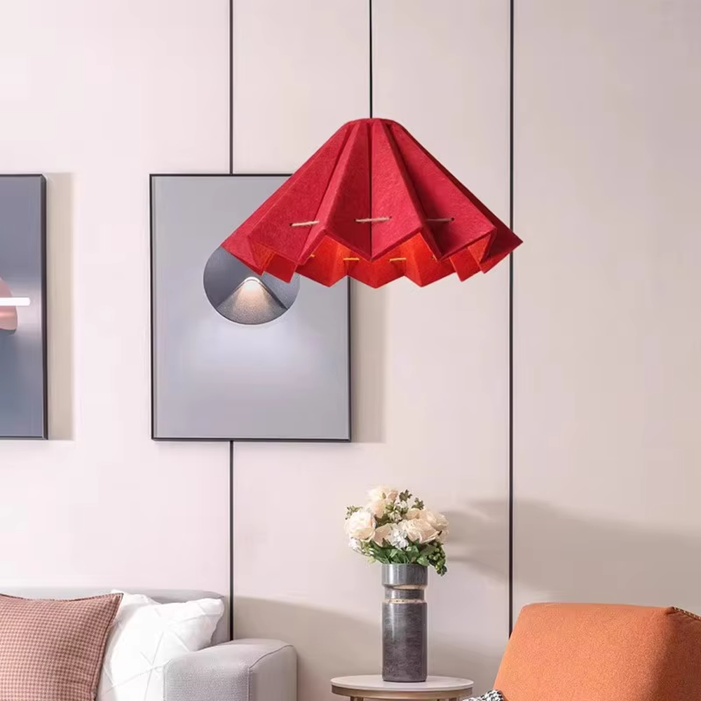 This is a modern artistic dark blue geometric origami chandelier, with a multi-layer origami structure, outer dark blue material and inner brown texture, featuring strong artistic sense and modern style. It is used for space lighting and decoration, creating an artistic and modern atmosphere. It is suitable for modern art home living rooms, designer studios, high-end creative restaurants and other places.