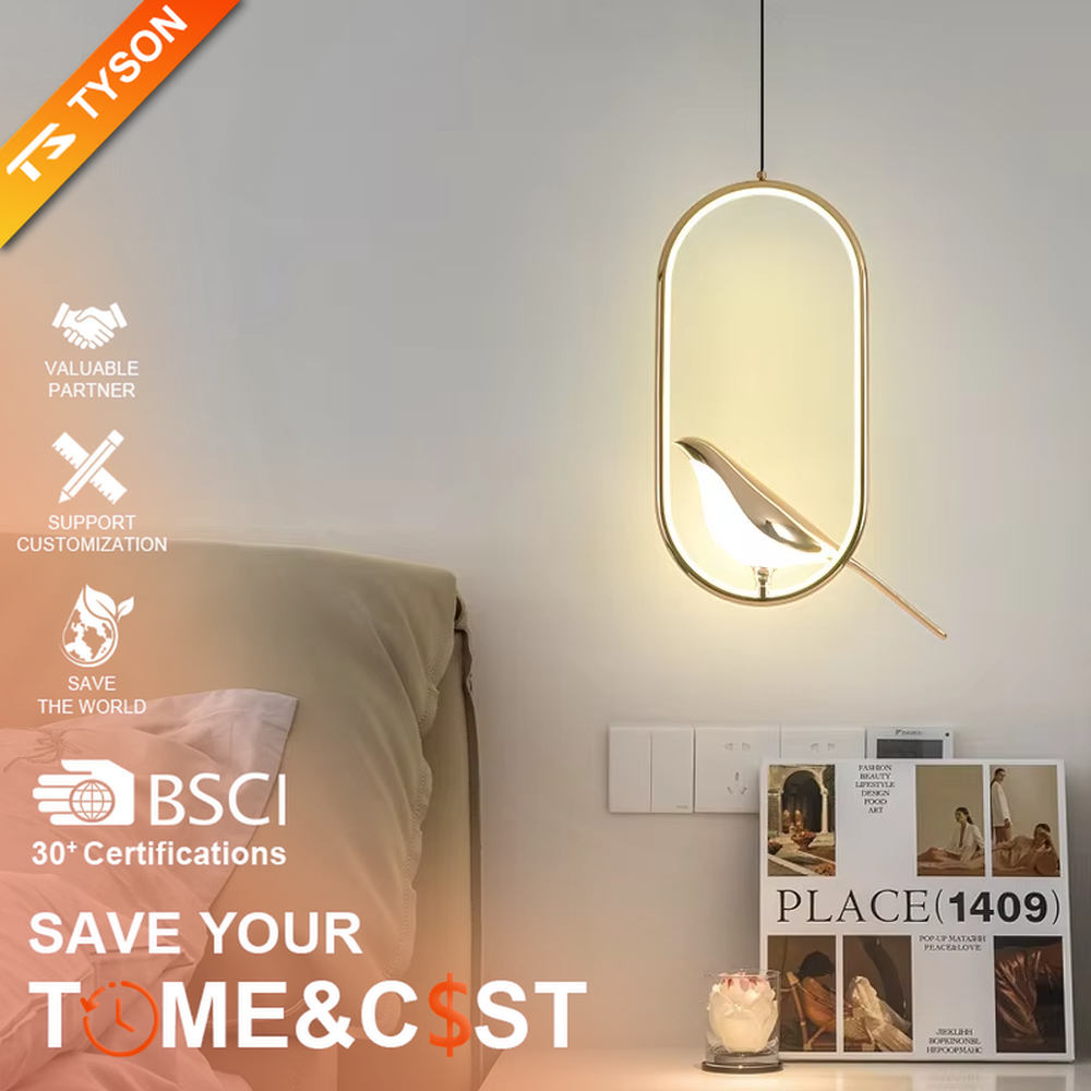 This modern minimalist chandelier features a black metal oval frame, paired with a beveled gold decorative piece and soft LED light source. It has a minimalist and design-conscious shape, serving both lighting and decorative purposes, ideal for modern minimalist spaces such as bedroom bedside tables, living room side tables, and hotel guest rooms.