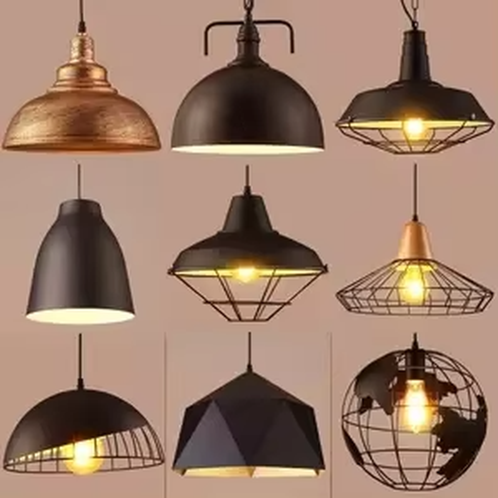 Industrial style iron mesh chandelier set, with black metal frames and pink/white cement texture tops, embedded with retro Edison bulbs, available in multiple shapes, designed to enhance the personalized atmosphere of spaces, suitable for restaurant bars, coffee shops, industrial style home and commercial spaces