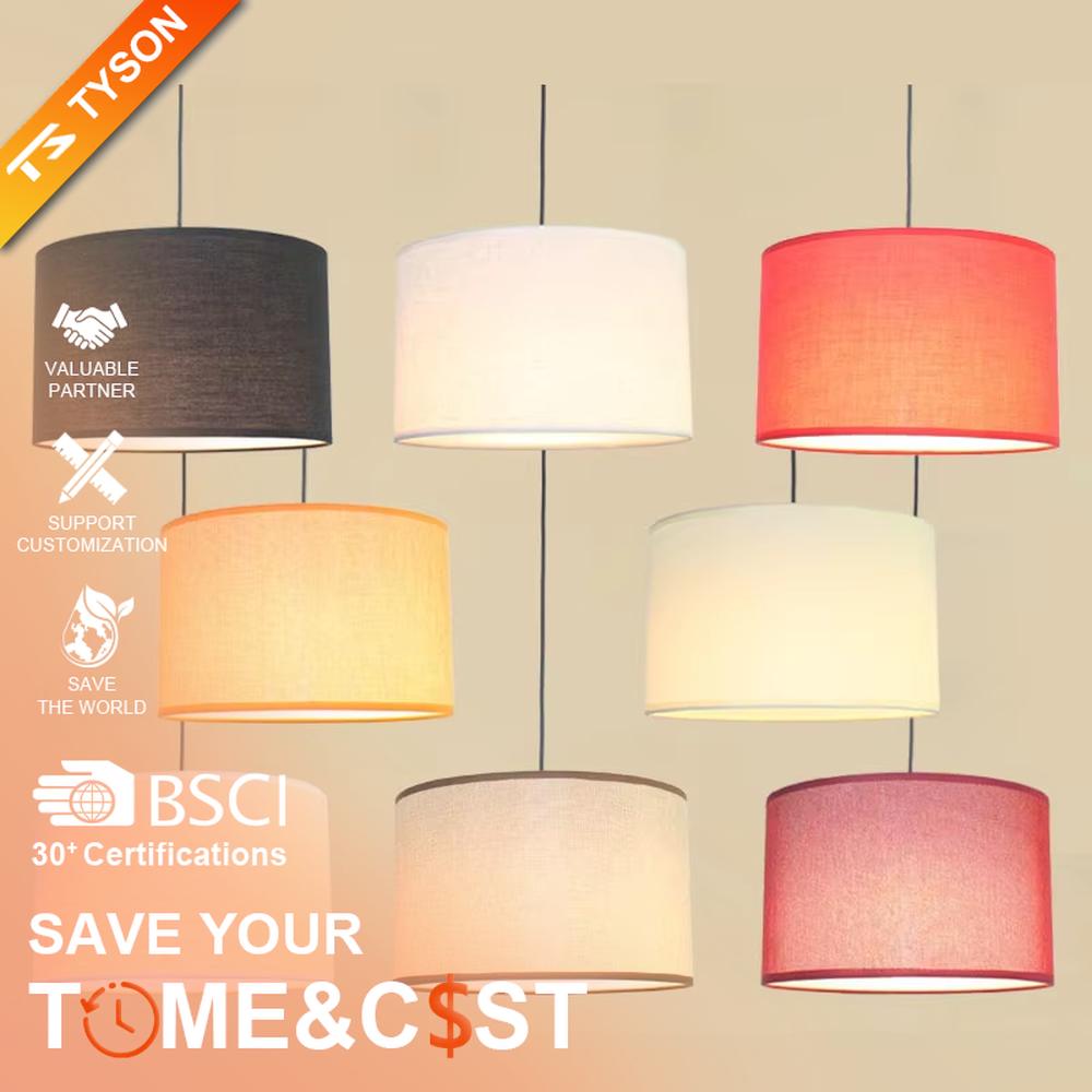 Minimalist beige fabric cylindrical hanging chandelier, metal suspension rod + fabric lampshade, soft and uniform lighting, creating a warm and leisure atmosphere.