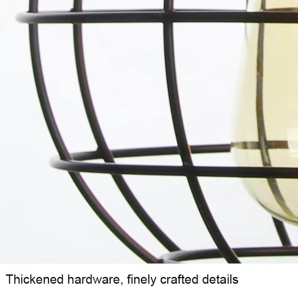 Industrial retro multi-shape jute rope hanging chandelier, black geometric metal frame + jute rope hanger + Edison bulb, warm retro light, creating a rough industrial atmosphere.