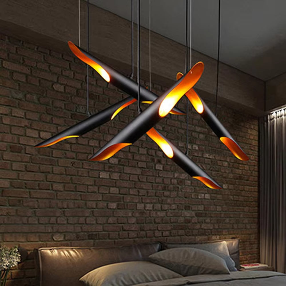This modern minimalist wing-shaped chandelier features a black metal body with warm light LED strips embedded in the edges, hung in a scattered bird-like shape. It serves both lighting and decorative purposes, ideal for high-ceiling living rooms, light luxury restaurants, high-end office spaces and other scenarios.